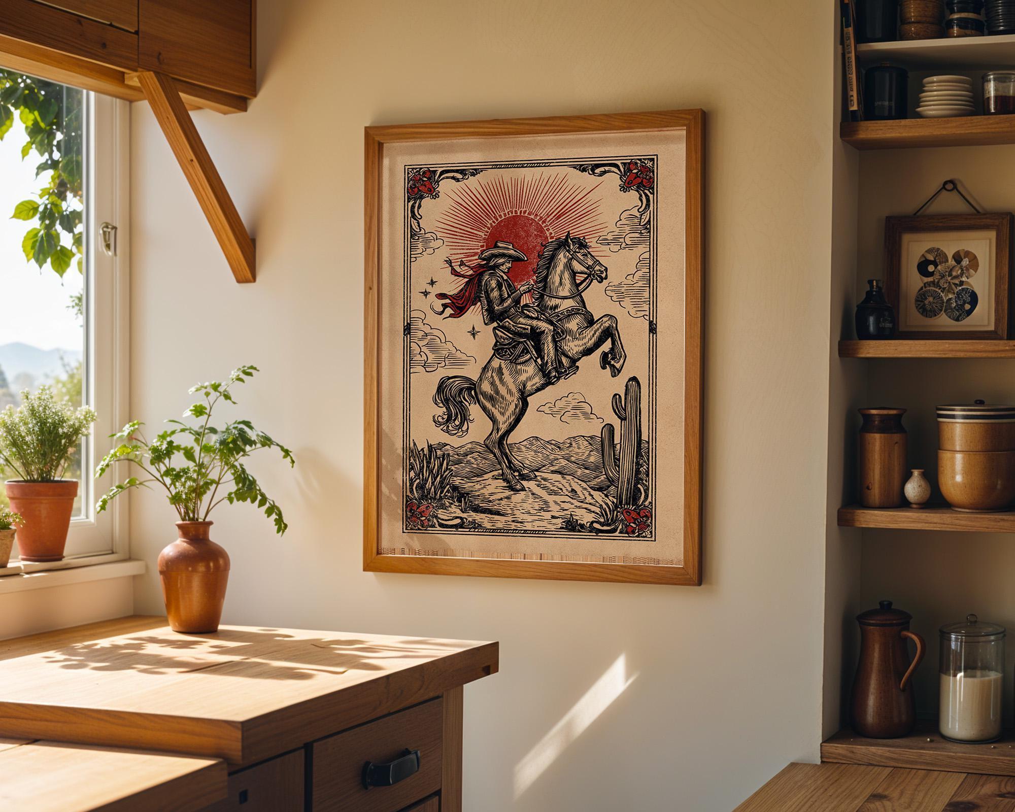 Western Cowboy Horse Rider Rustic Desert Wall Art by The Wall Art Studio - physical