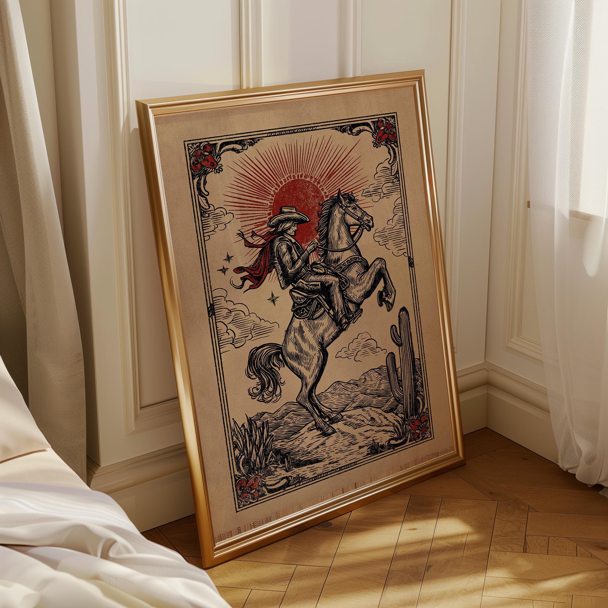 Western Cowboy Horse Rider Rustic Desert Wall Art by The Wall Art Studio - physical