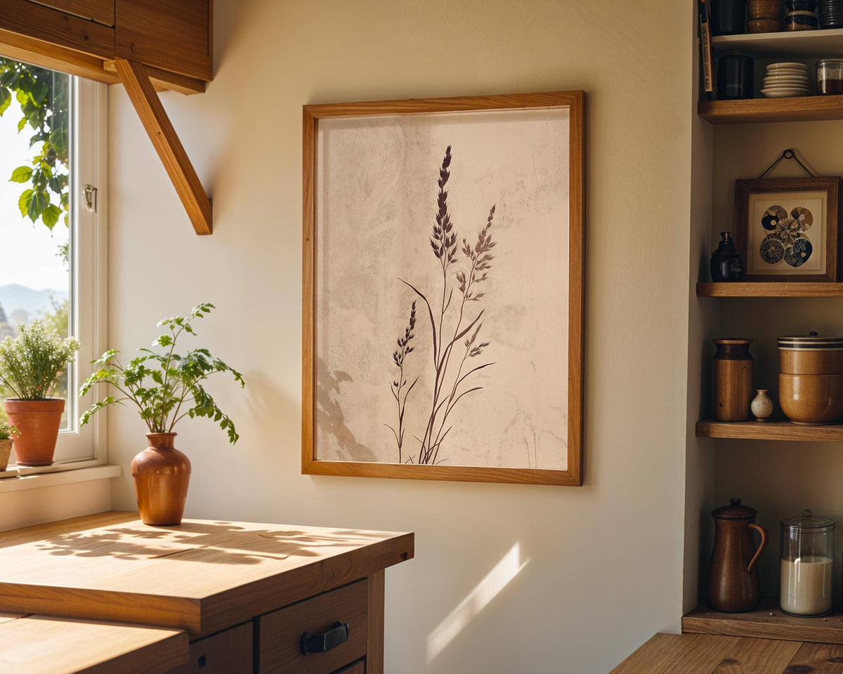 Wabi Sabi Botanical Grass Neutral Minimalist Japandi Beige Wall Art