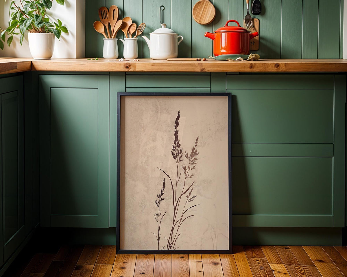 Wabi Sabi Botanical Grass Neutral Minimalist Japandi Beige Wall Art