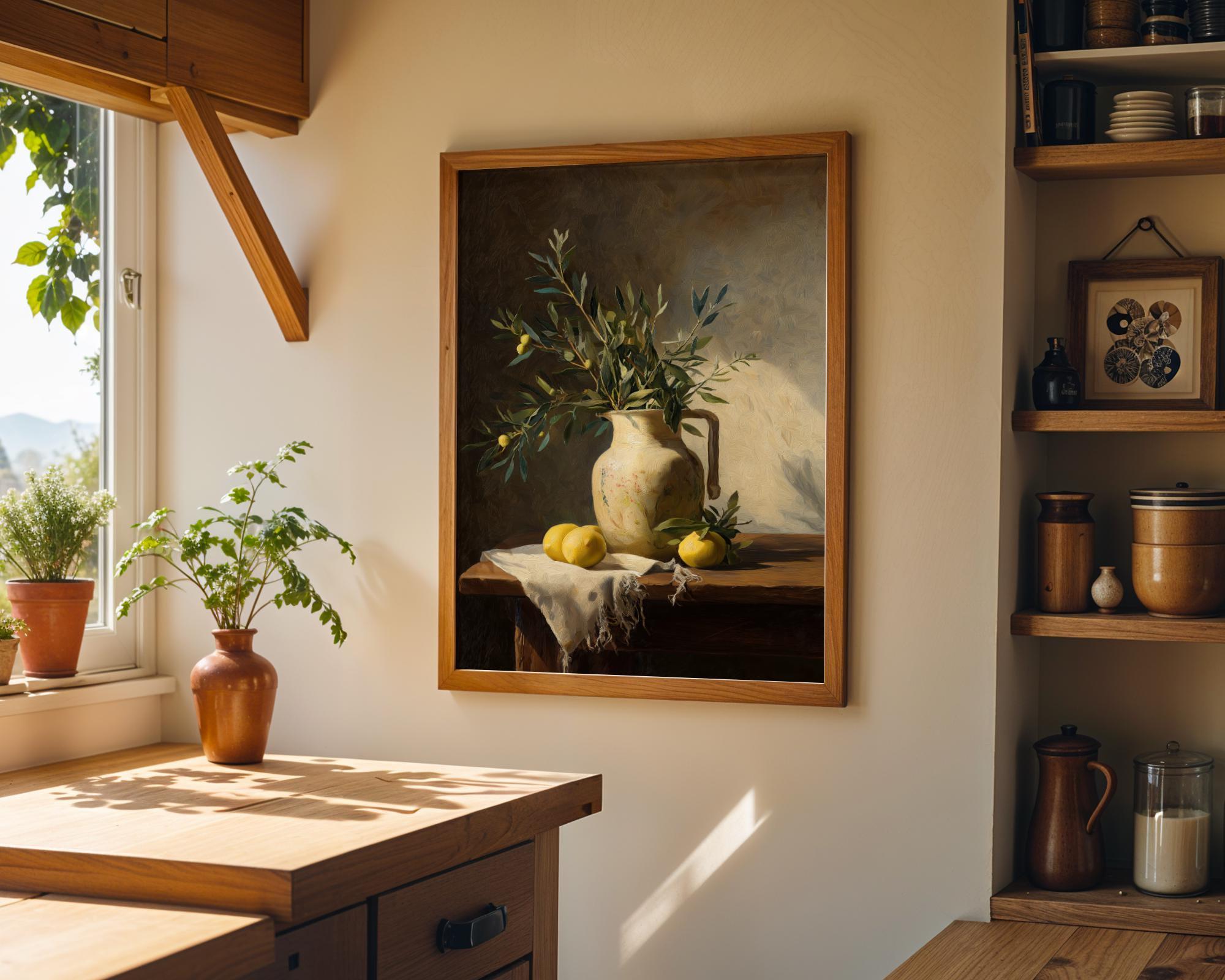 Mediterranean Still Life Olive Branch and Lemons Wall Art