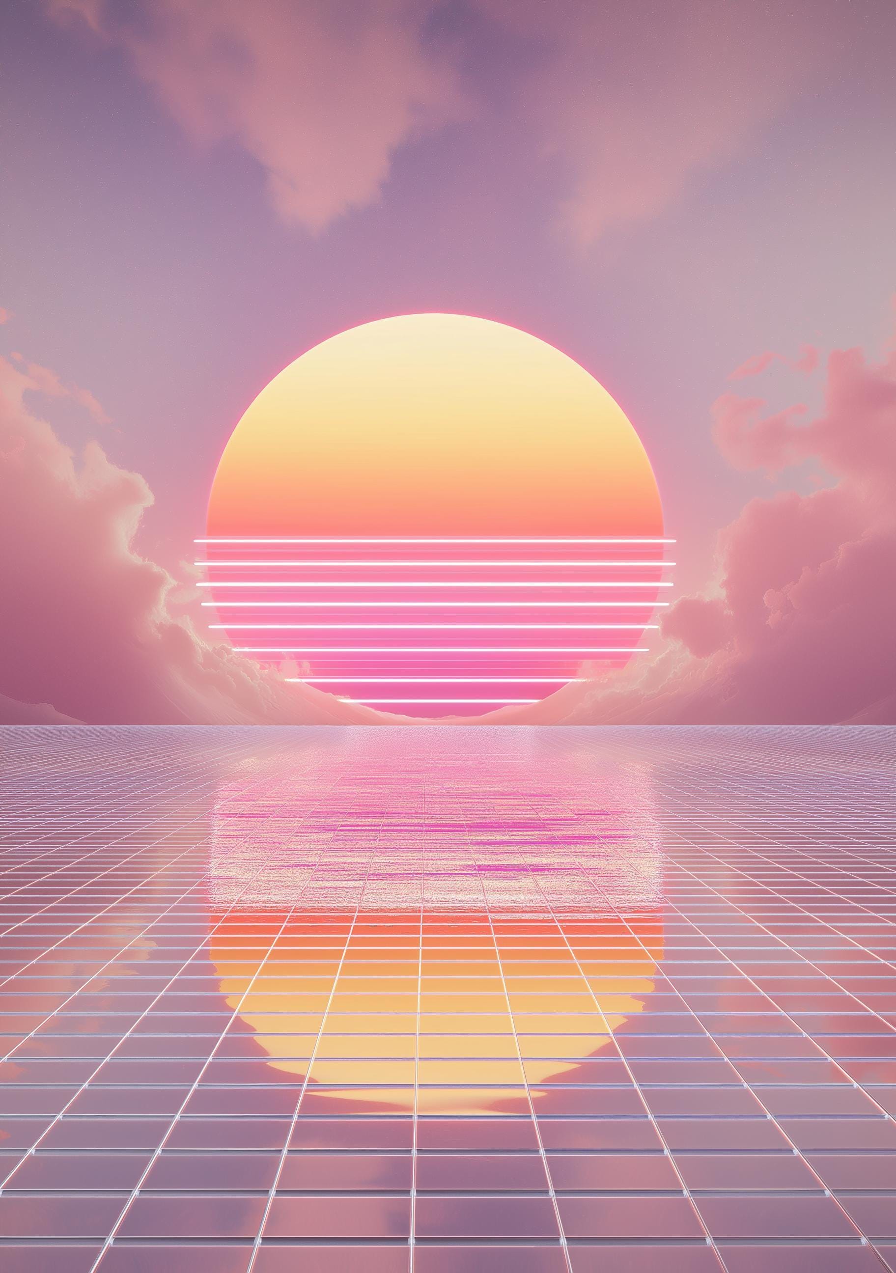 Neon 80s Vaporwave Synthwave Sunset Wall Art by The Wall Art Studio