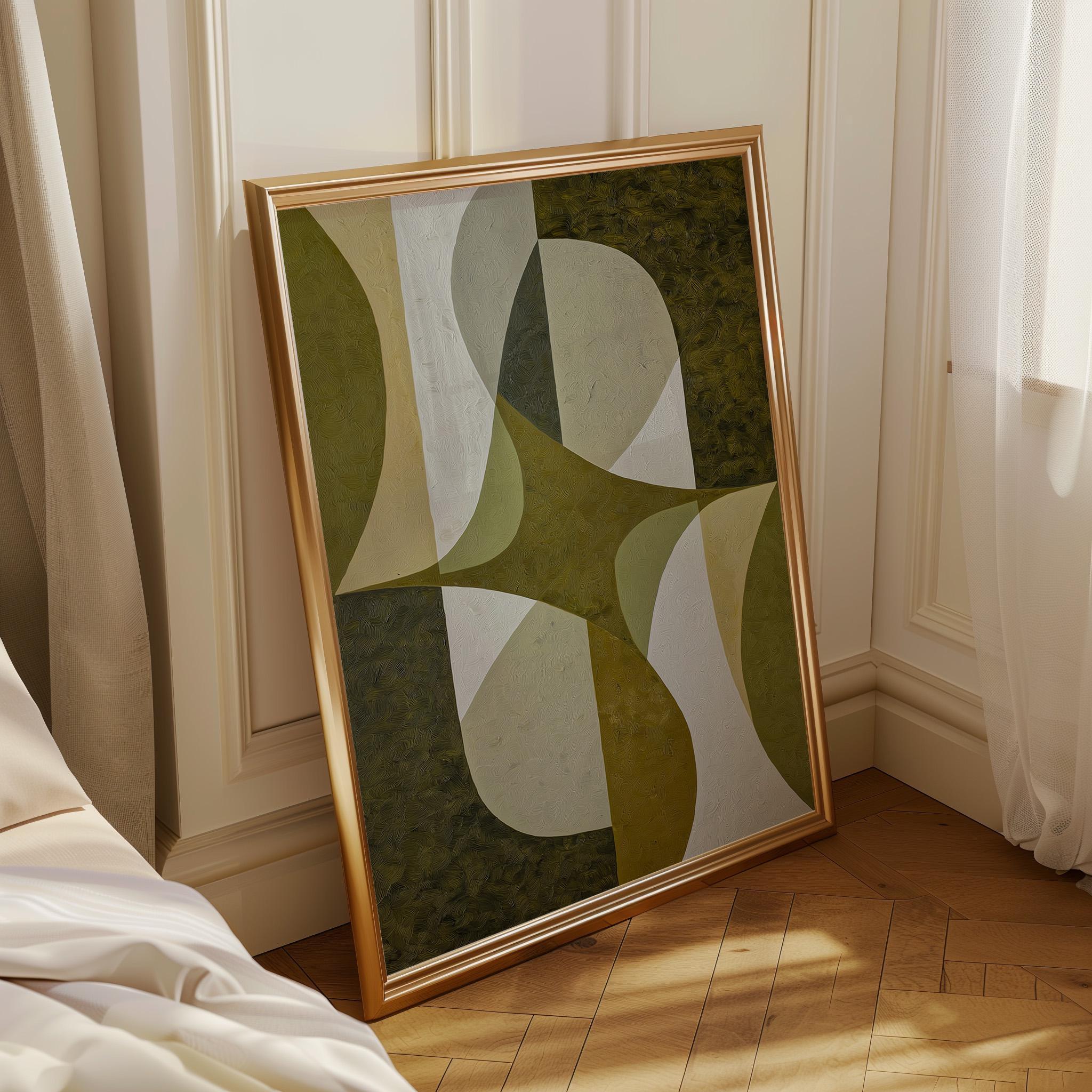 Olive Green Mid Century Modern GeometricRetro Abstract Scandinavian Wall Art by The Wall Art Studio - physical