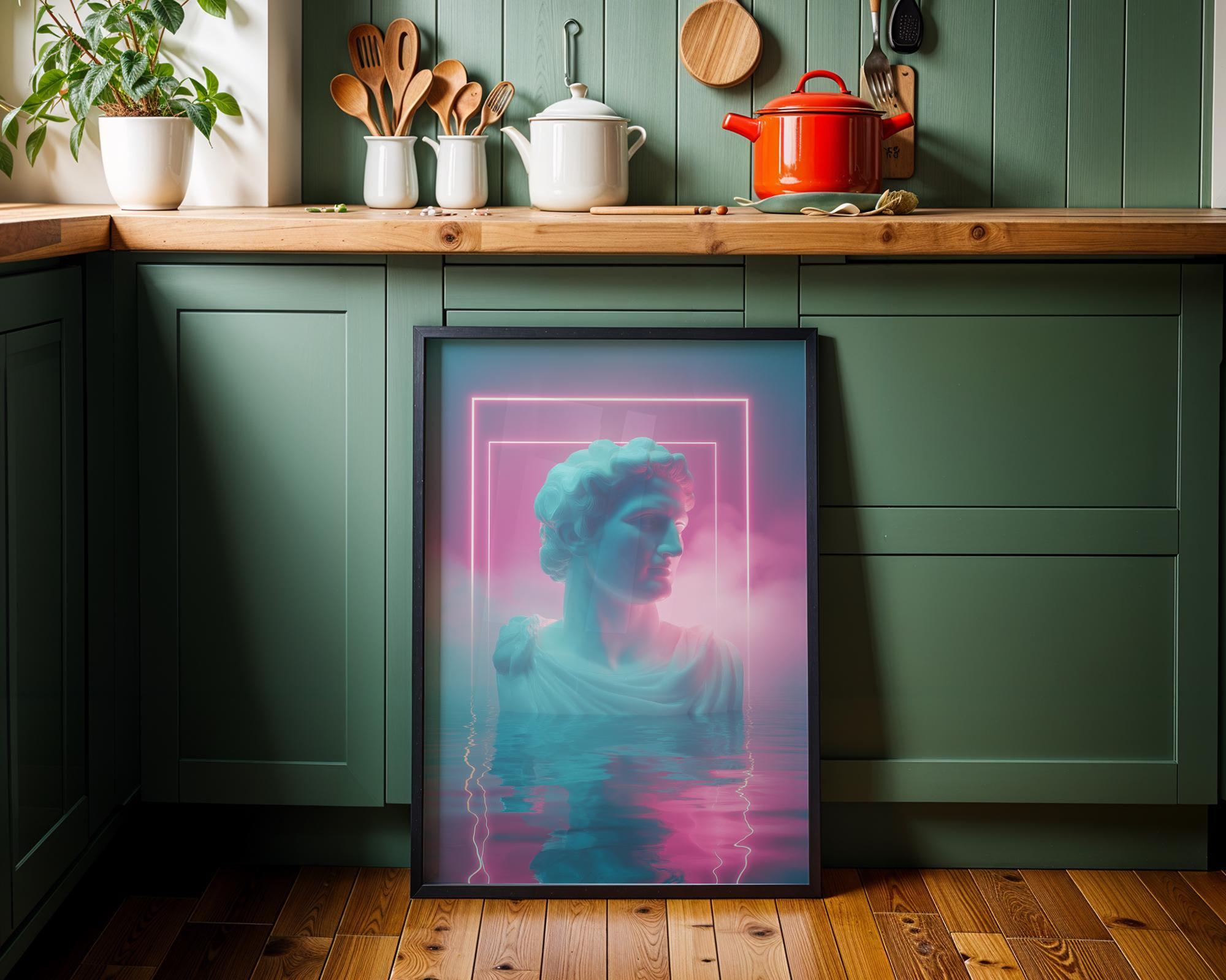 Neon Classical Bust Vaporwave Statue Wall Art by The Wall Art Studio