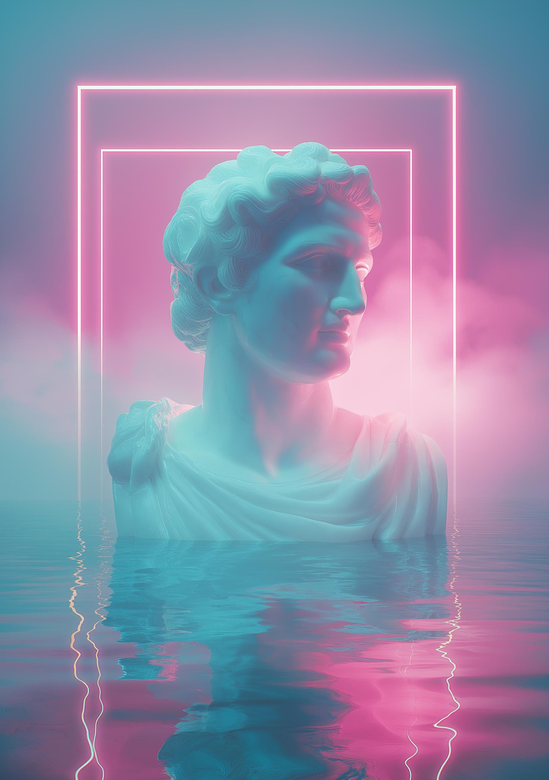 Neon Classical Bust Vaporwave Statue Wall Art by The Wall Art Studio
