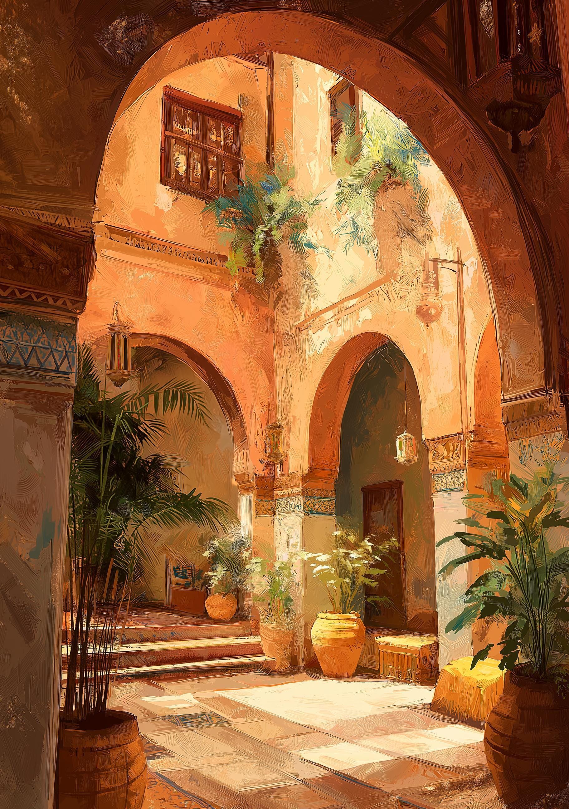 Moroccan Courtyard Terracotta Archway Wall Art by The Wall Art Studio