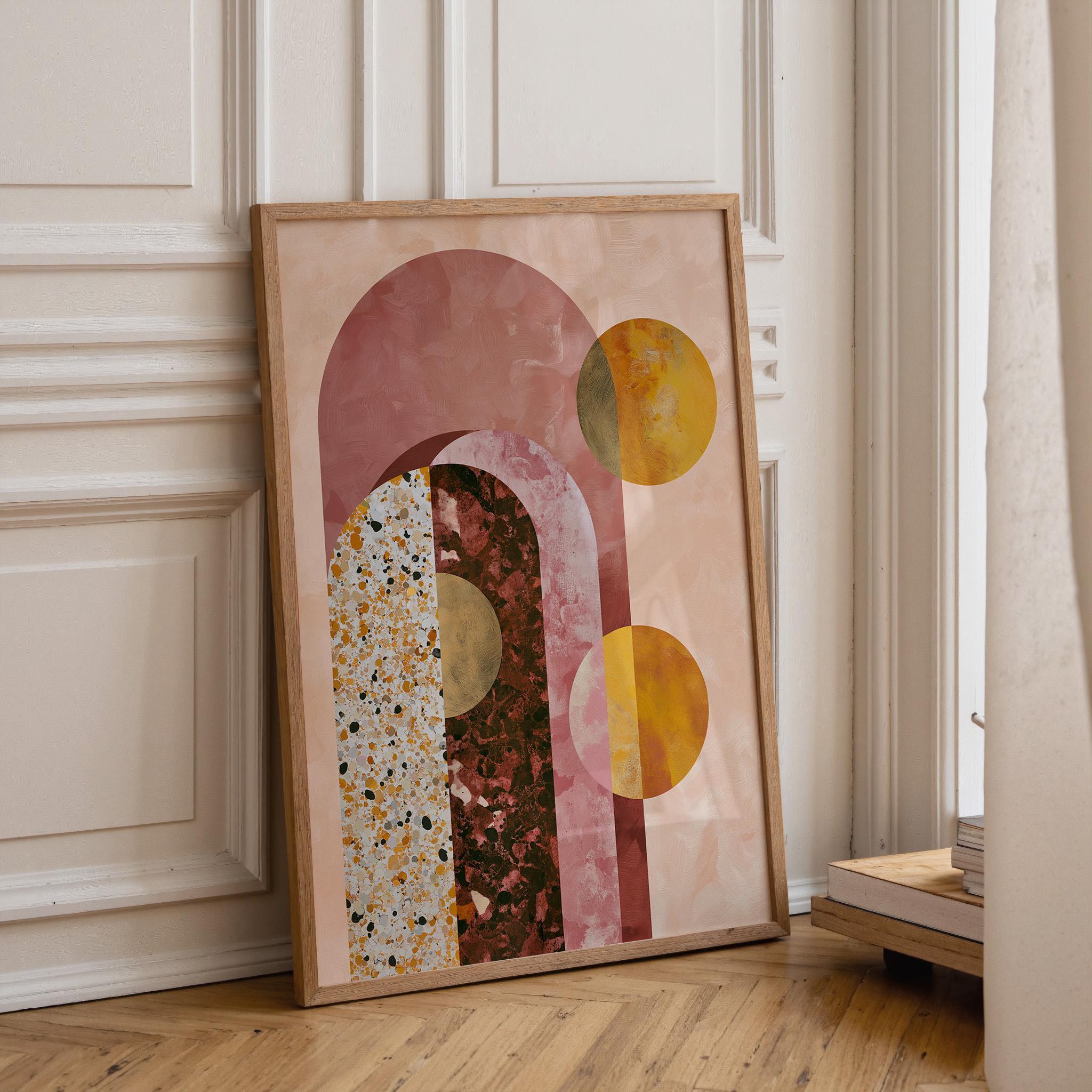 Pink Geometric Abstract Neo Deco Arch Wall by The Wall Art Studio