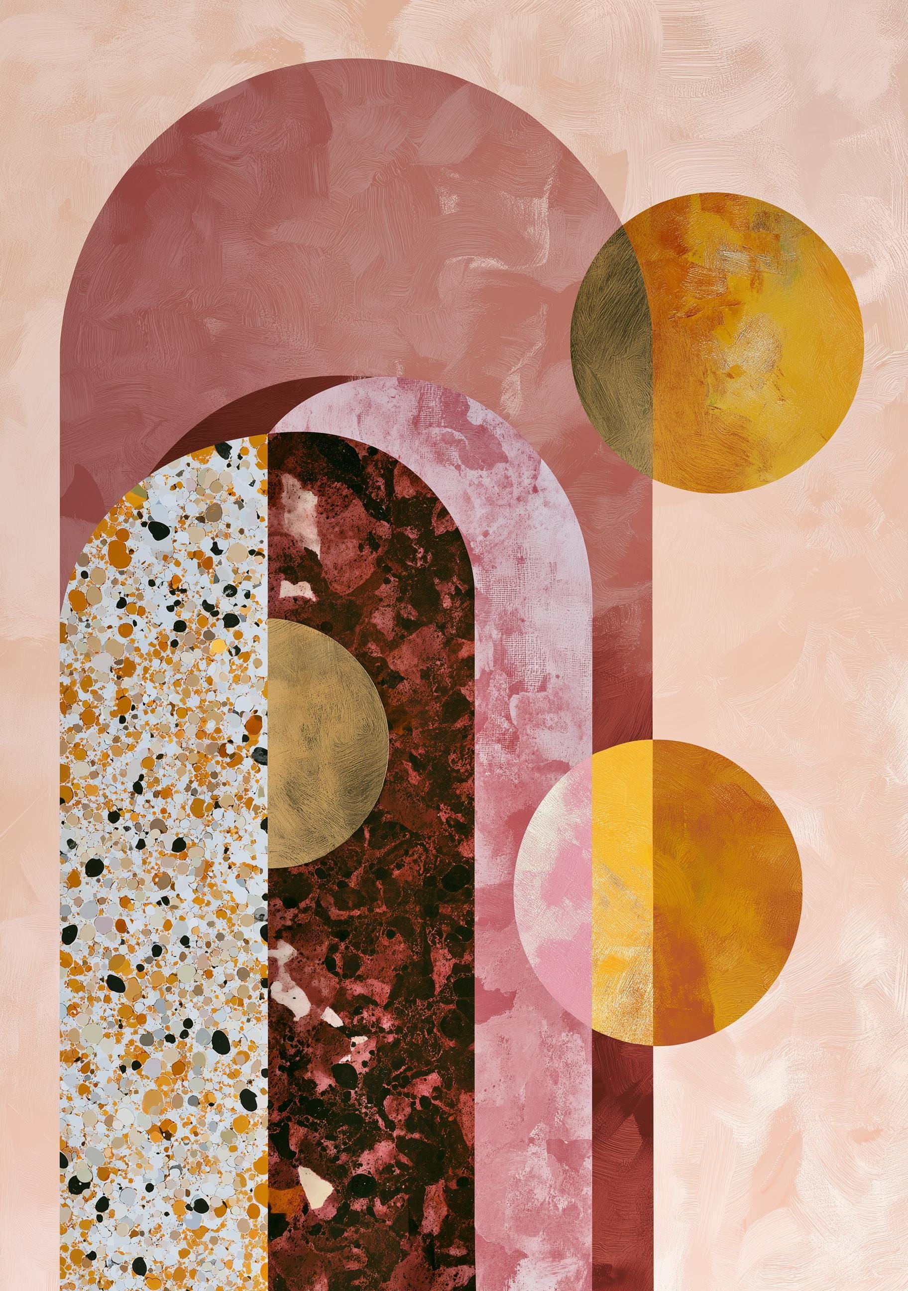 Pink Geometric Abstract Neo Deco Arch Wall by The Wall Art Studio