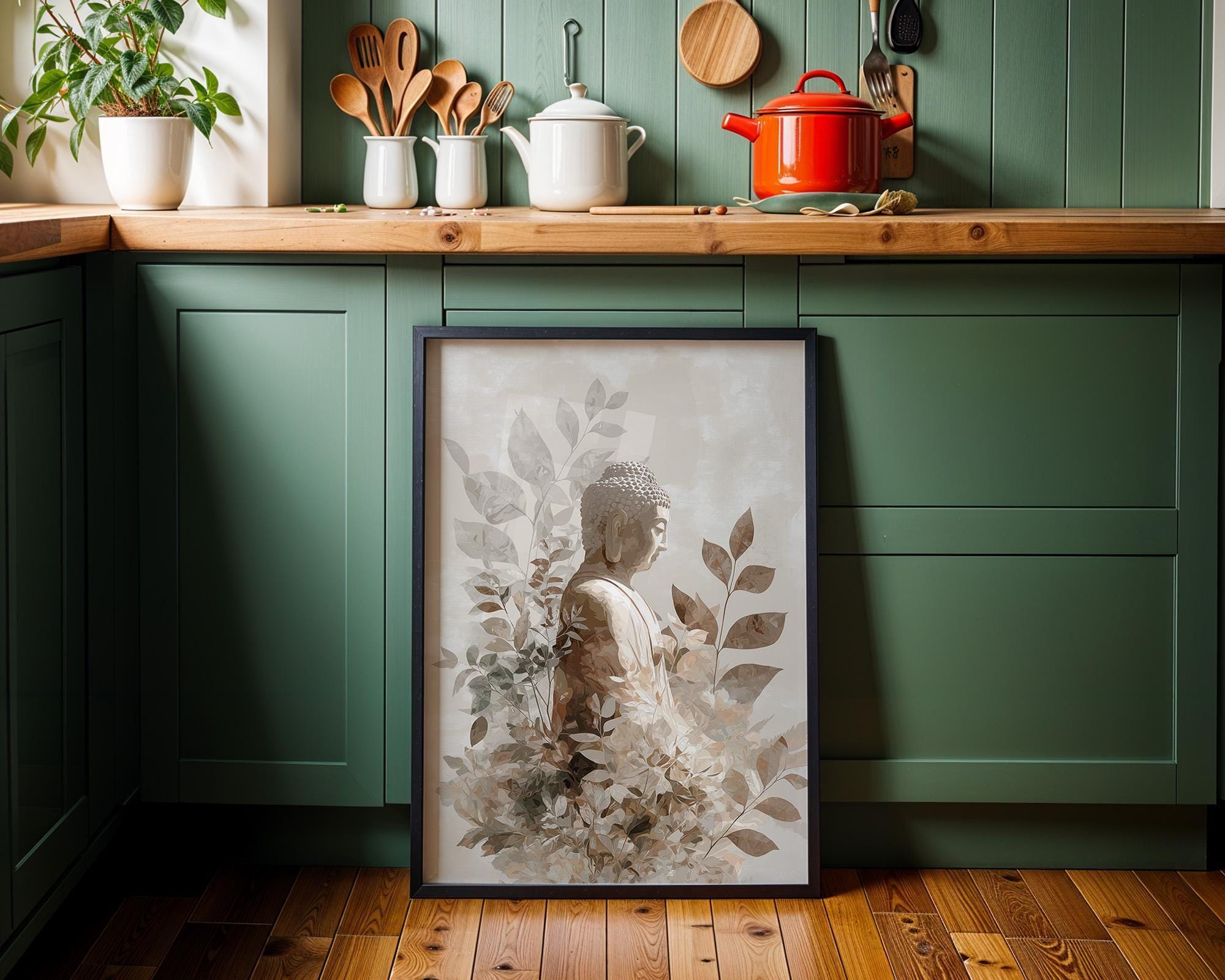 Buddha Wall Art Print, Botanical Buddhist, Calm Meditation Décor, Neutral Spiritual Home Art
