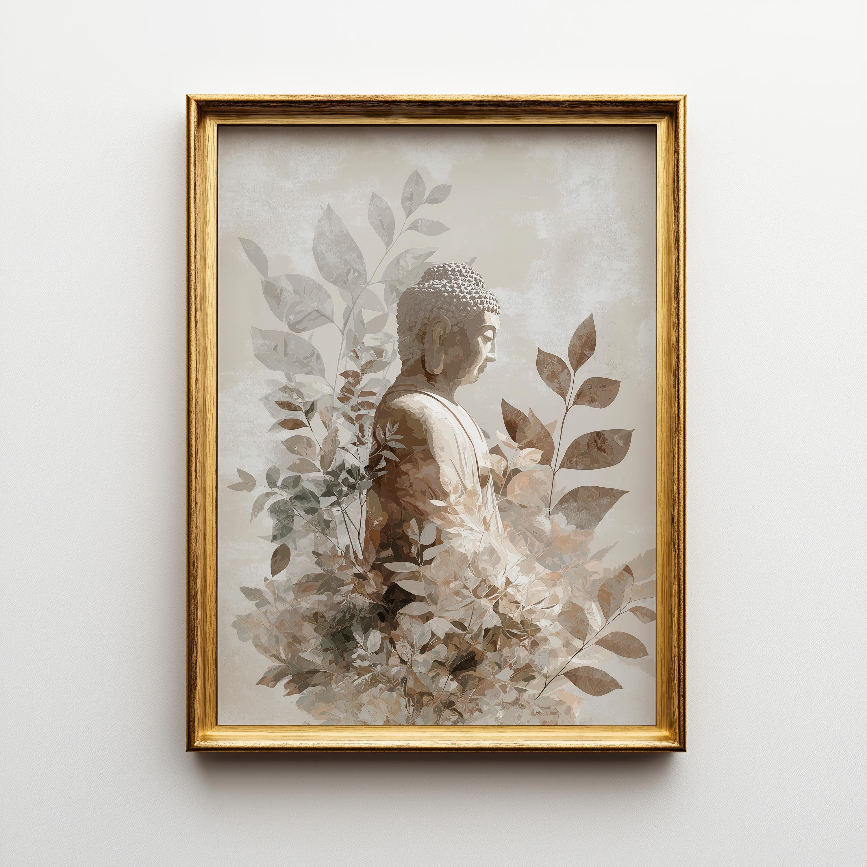 Buddha Wall Art Print, Botanical Buddhist, Calm Meditation Décor, Neutral Spiritual Home Art