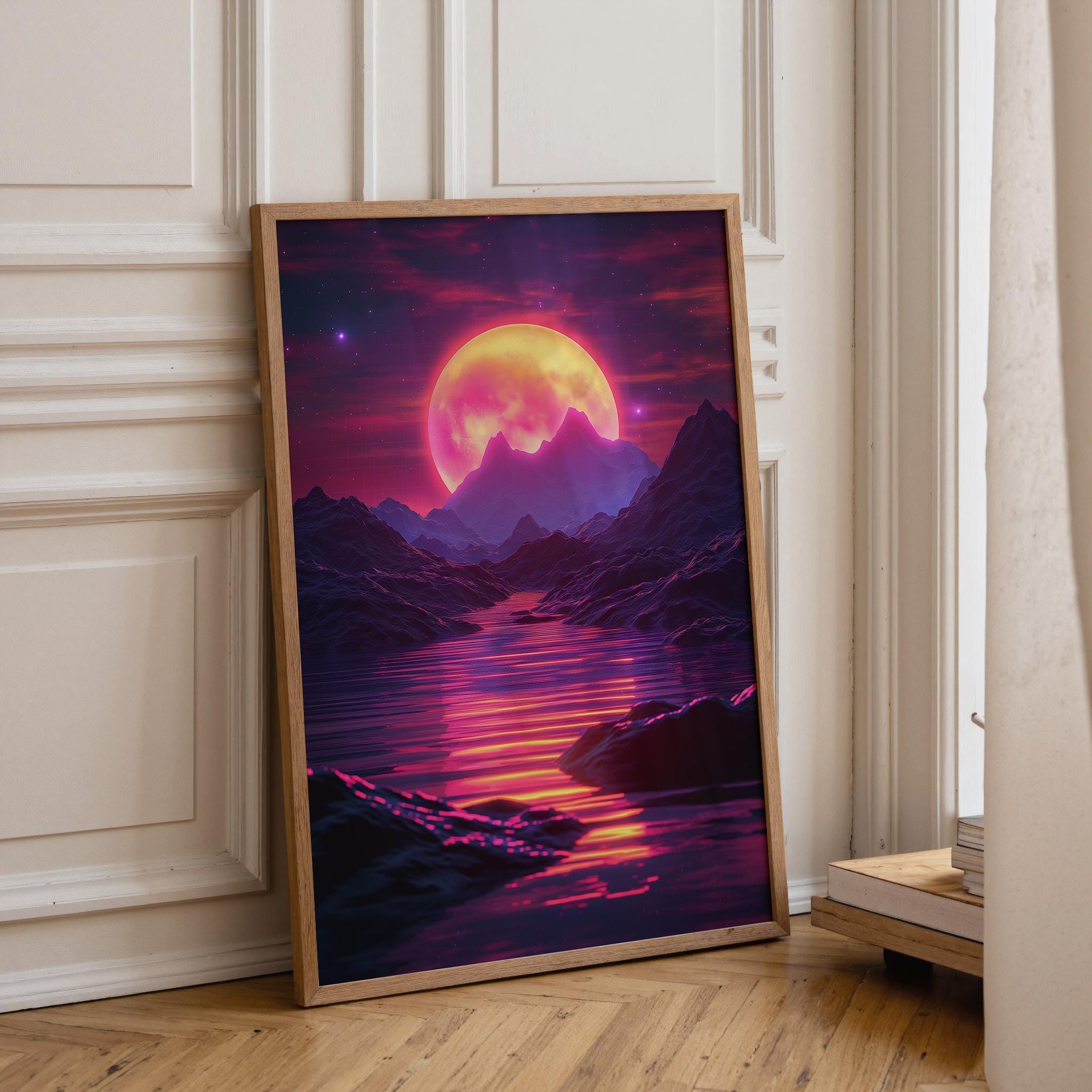 1980s Synthwave Sunset Retro Neon Vaporwave Wall Art by The Wall Art Studio