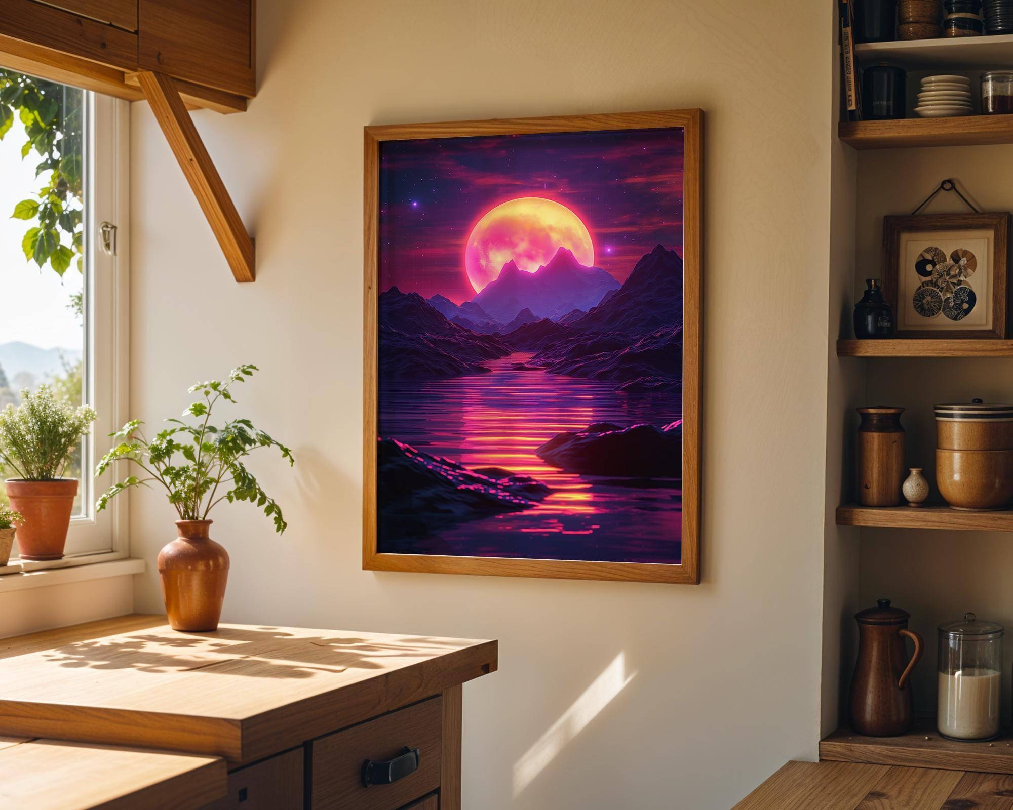 1980s Synthwave Sunset Retro Neon Vaporwave Wall Art by The Wall Art Studio