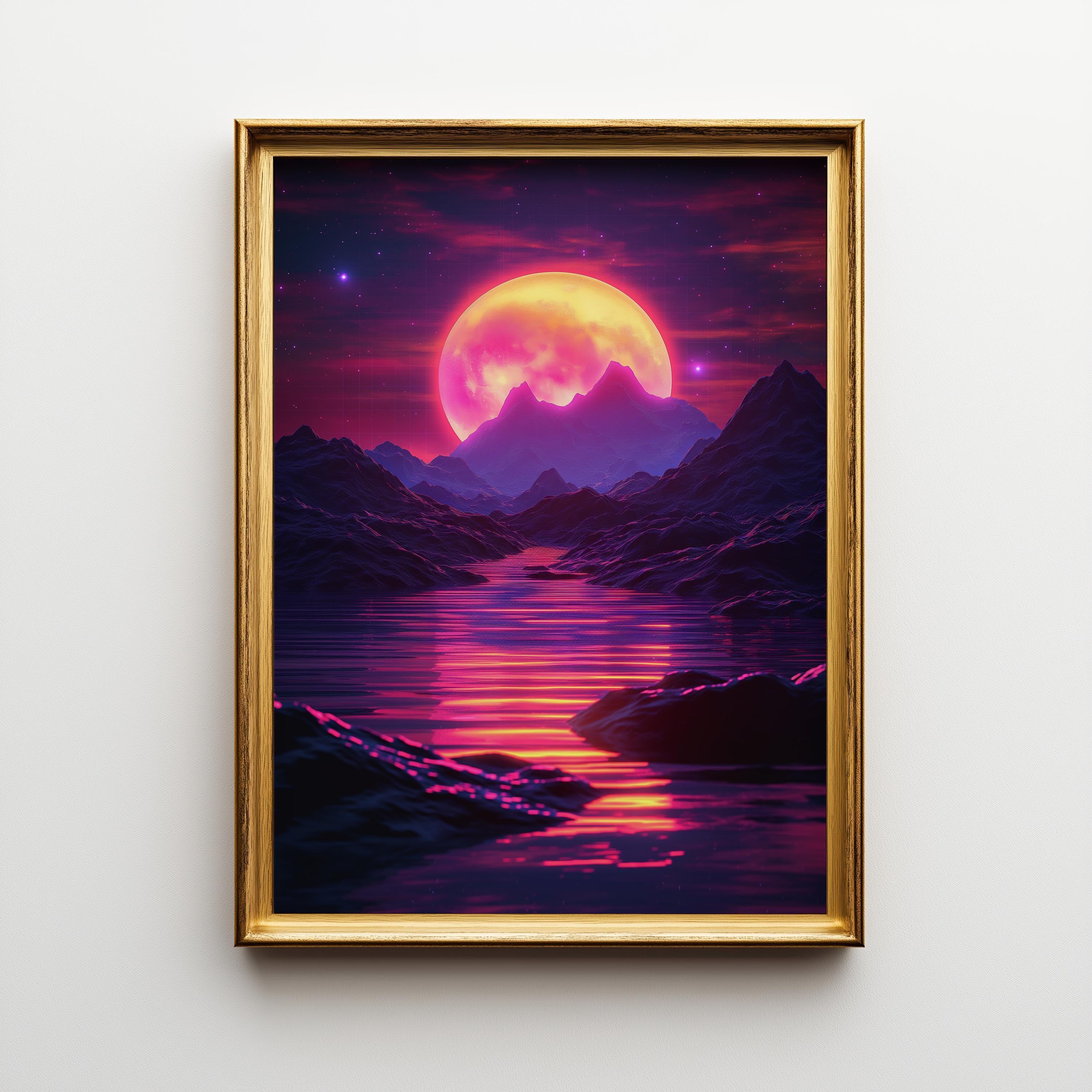 1980s Synthwave Sunset Retro Neon Vaporwave Wall Art by The Wall Art Studio