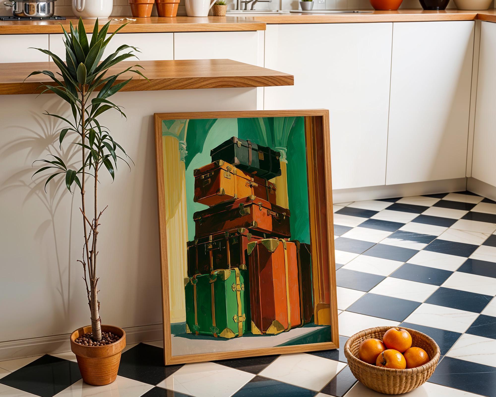 Art Deco Vintage Suitcase Stack Travel Wall Art by The Wall Art Studio