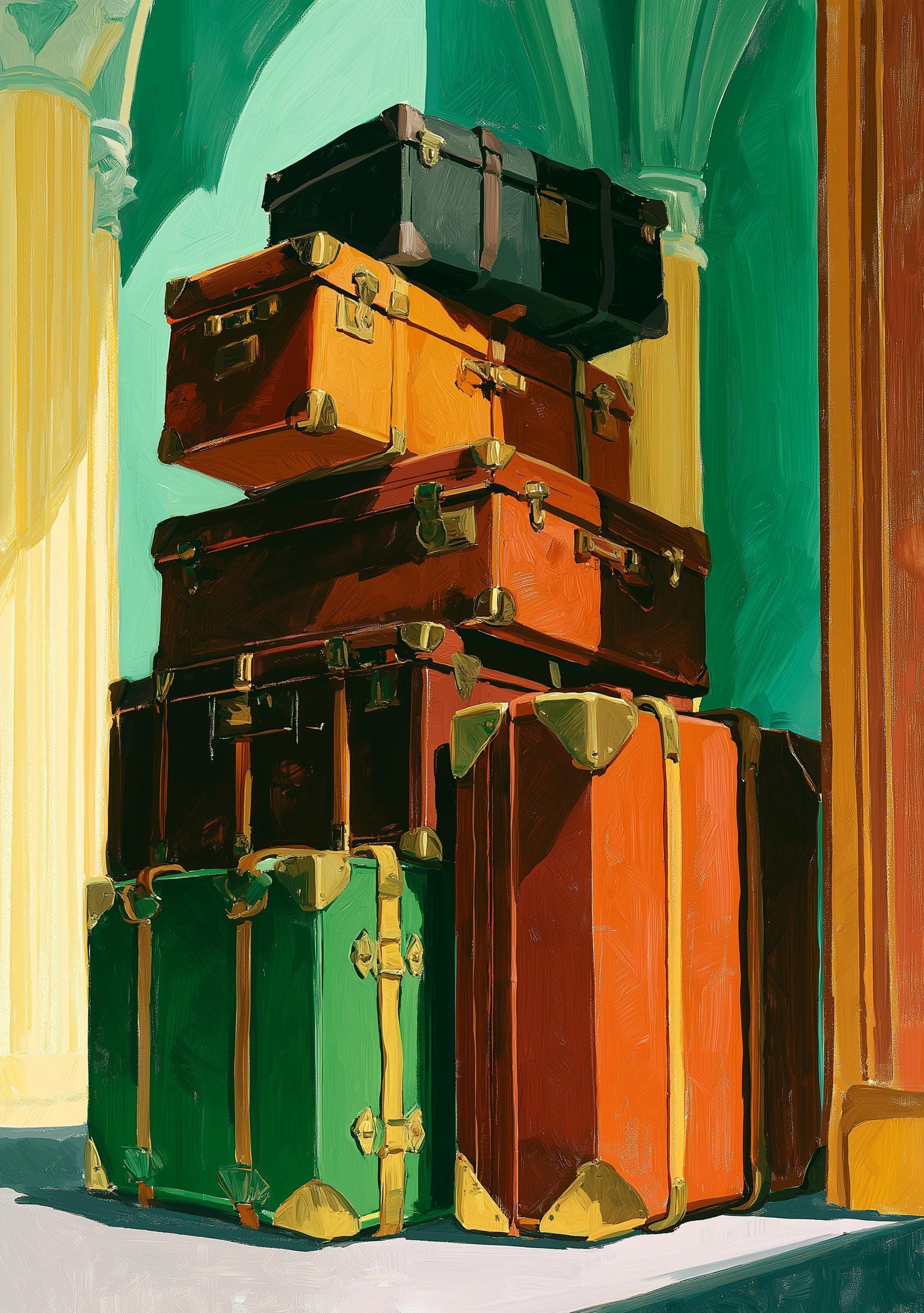 Art Deco Vintage Suitcase Stack Travel Wall Art by The Wall Art Studio