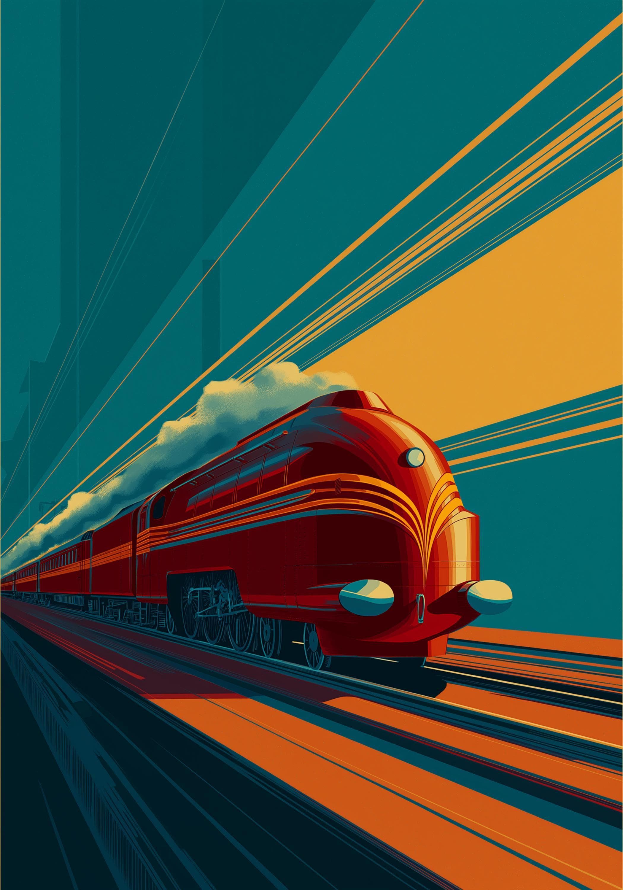 Art Deco Vintage Locomotive Train Wall Art by The Wall Art Studio - physical