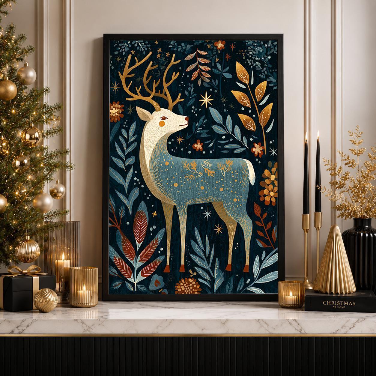 Scandinavian Reindeer Christmas Nordic Folk Reindeer Wall Art by The Wall Art Studio