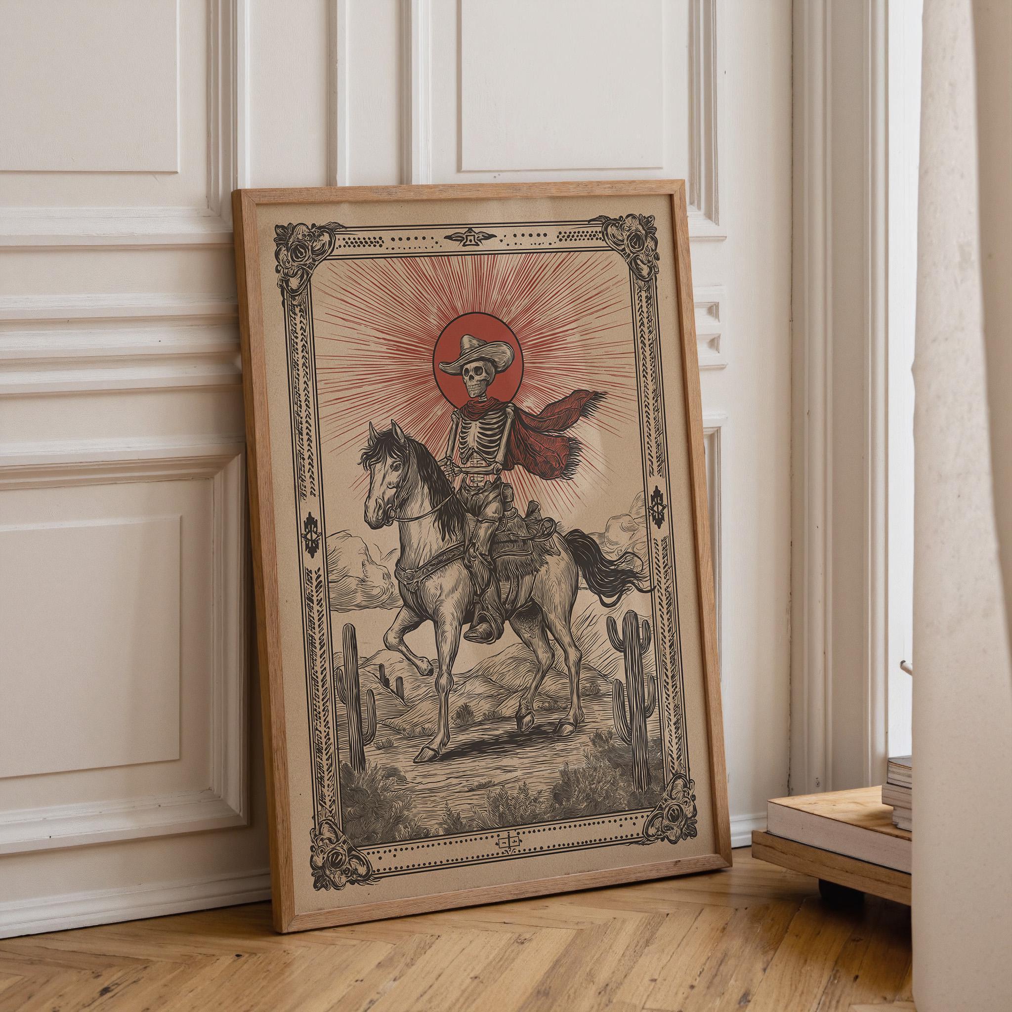 Skeleton Gothic Cowboy Western Rider Wall Art by The Wall Art Studio