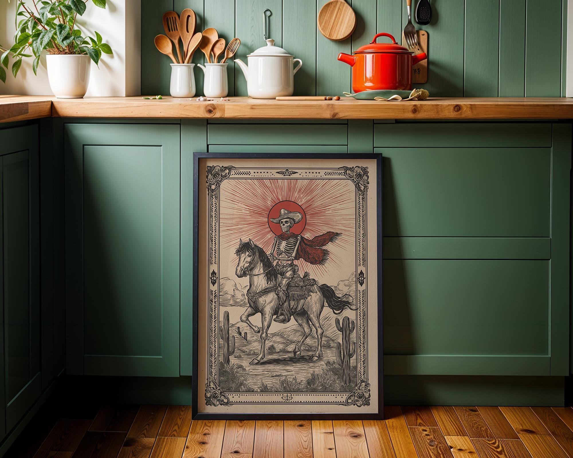 Skeleton Gothic Cowboy Western Rider Wall Art by The Wall Art Studio