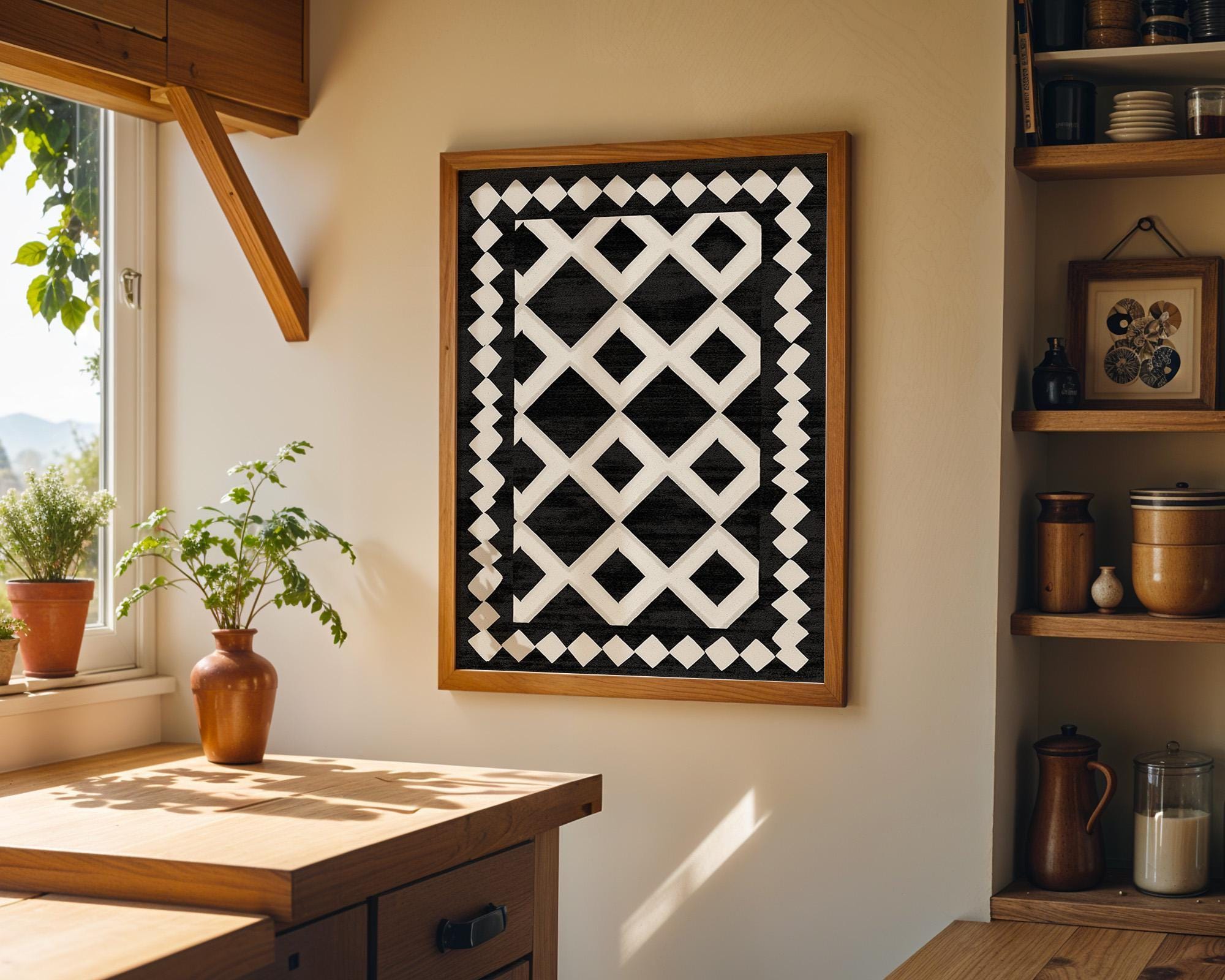 Black and White Tribal Pattern Moroccan Geometric Wall Art by The Wall Art Studio