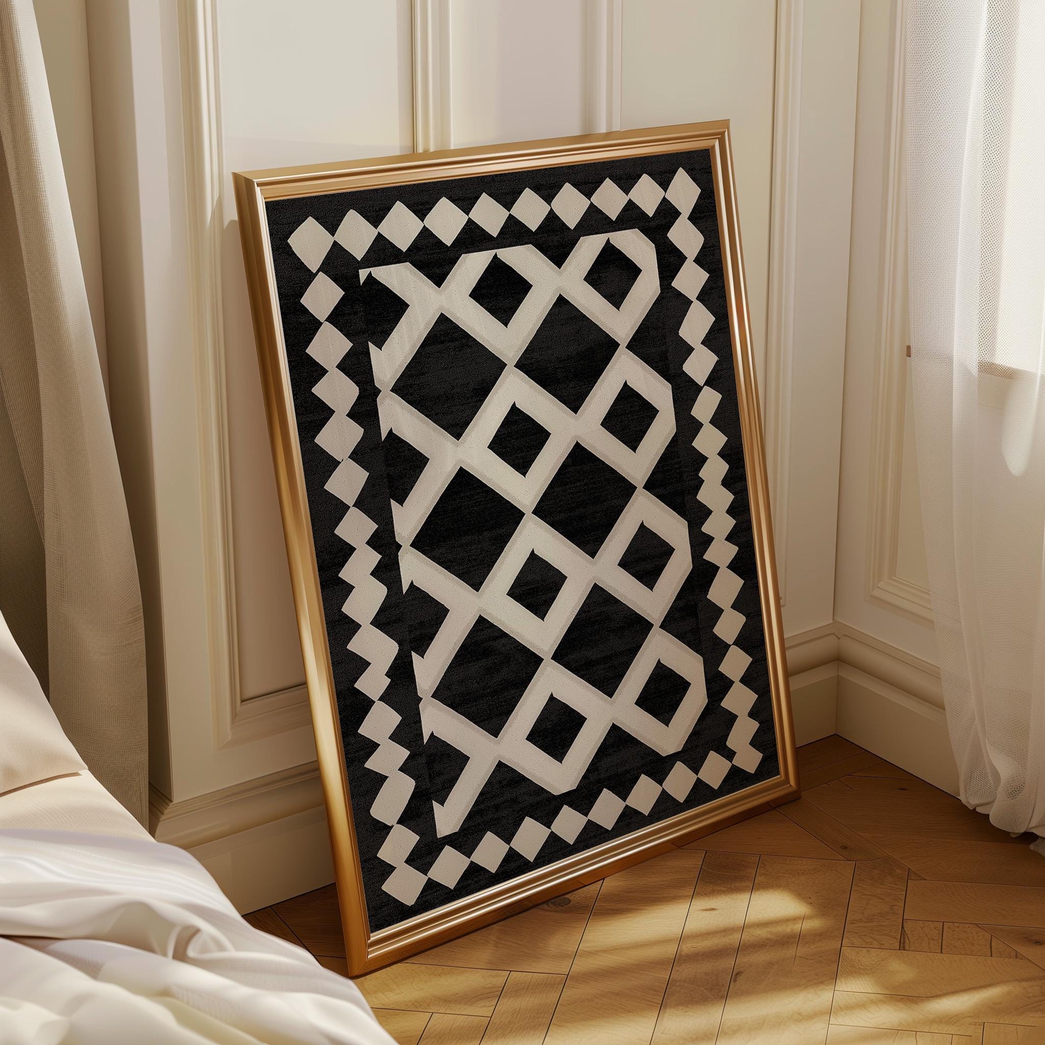 Black and White Tribal Pattern Moroccan Geometric Wall Art by The Wall Art Studio