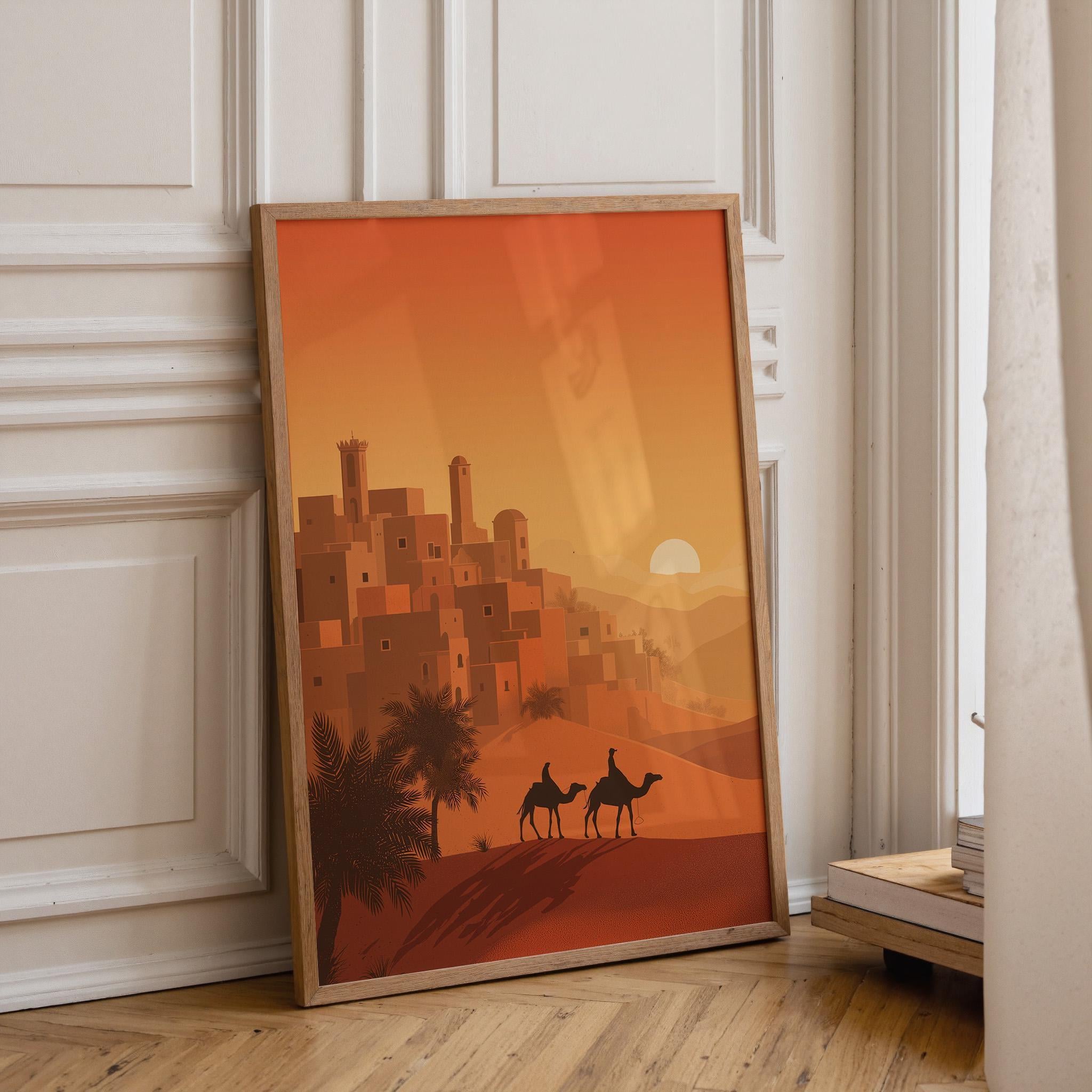 Moroccan Desert Sunset Camel Caravan Boho Travel Wall Art by The Wall Art Studio