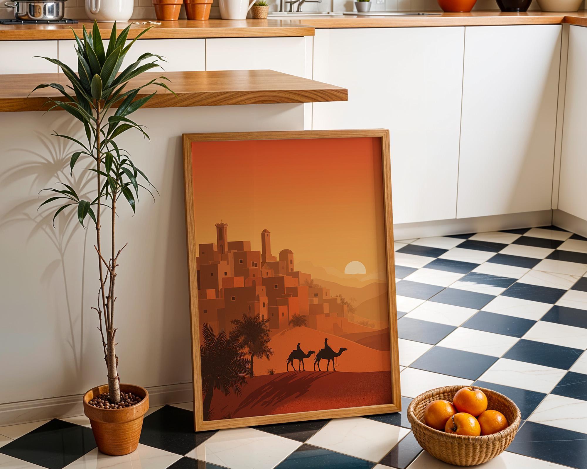 Moroccan Desert Sunset Camel Caravan Boho Travel Wall Art by The Wall Art Studio