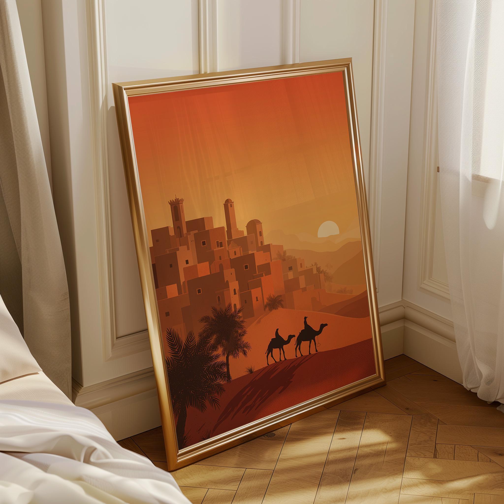 Moroccan Desert Sunset Camel Caravan Boho Travel Wall Art by The Wall Art Studio