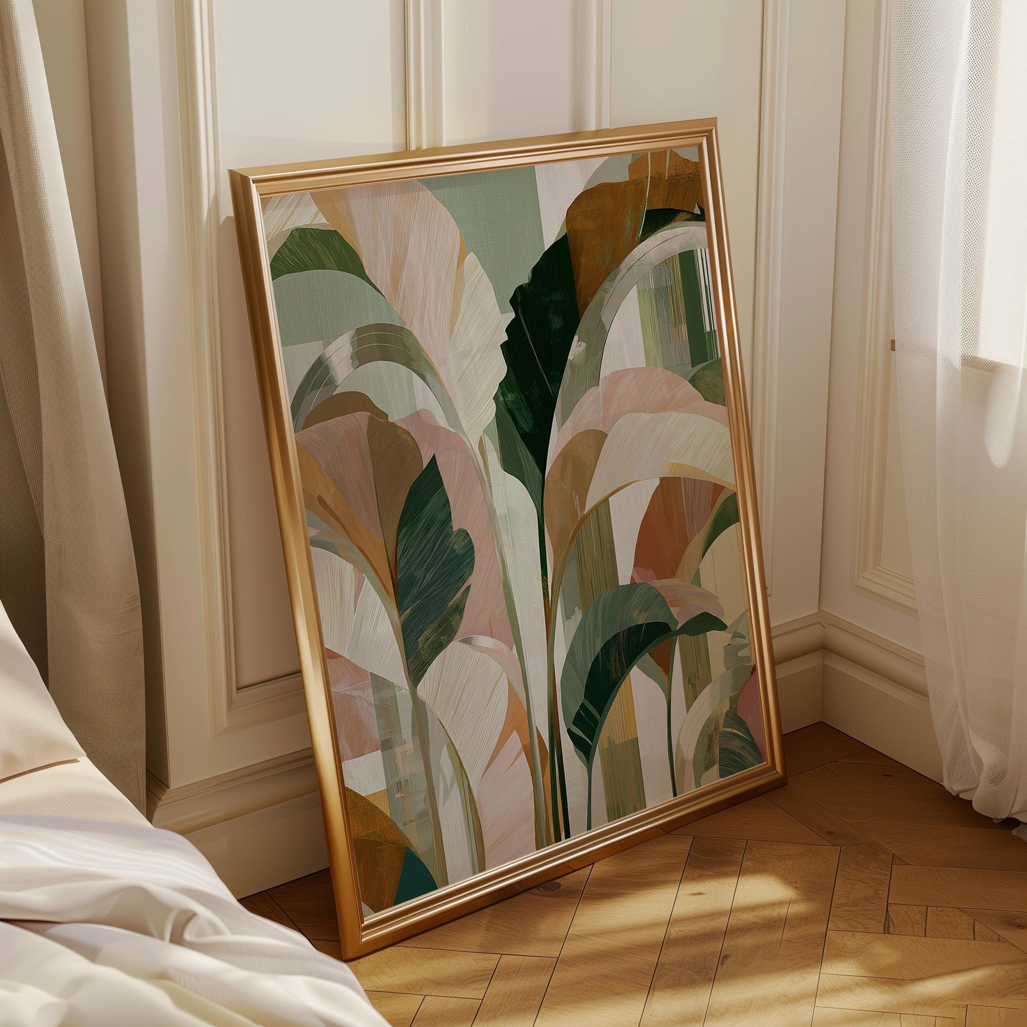 Art Deco Green Botanical Ginkgo Leaf Wall Art by The Wall Art Studio