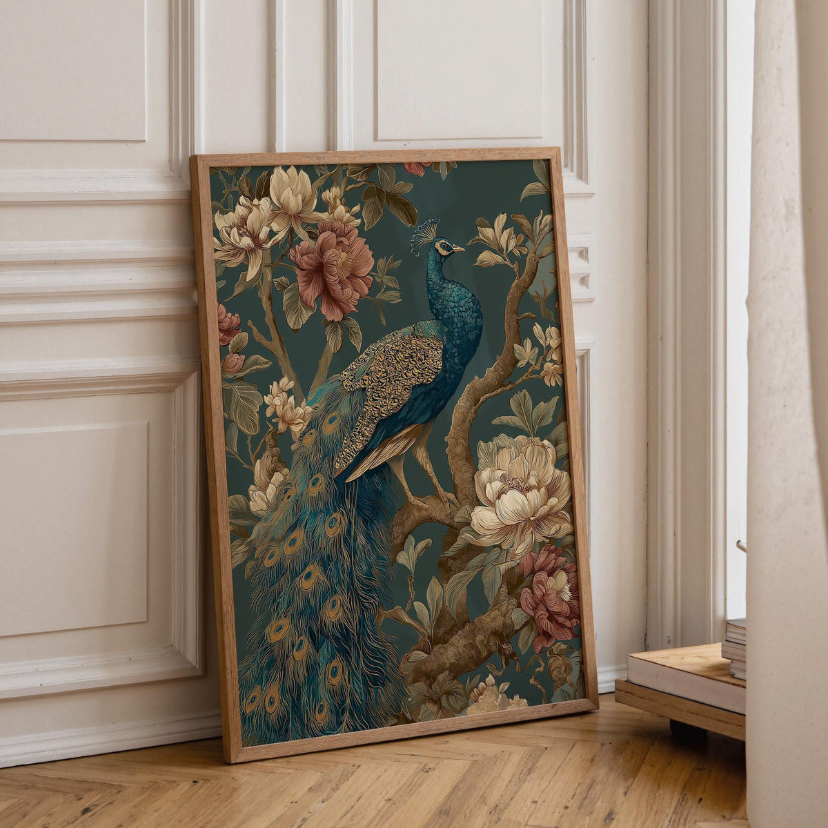 Chinoiserie Elegant Peacock & Peony Vintage Asian Floral Wall Art by The Wall Art Studio - physical