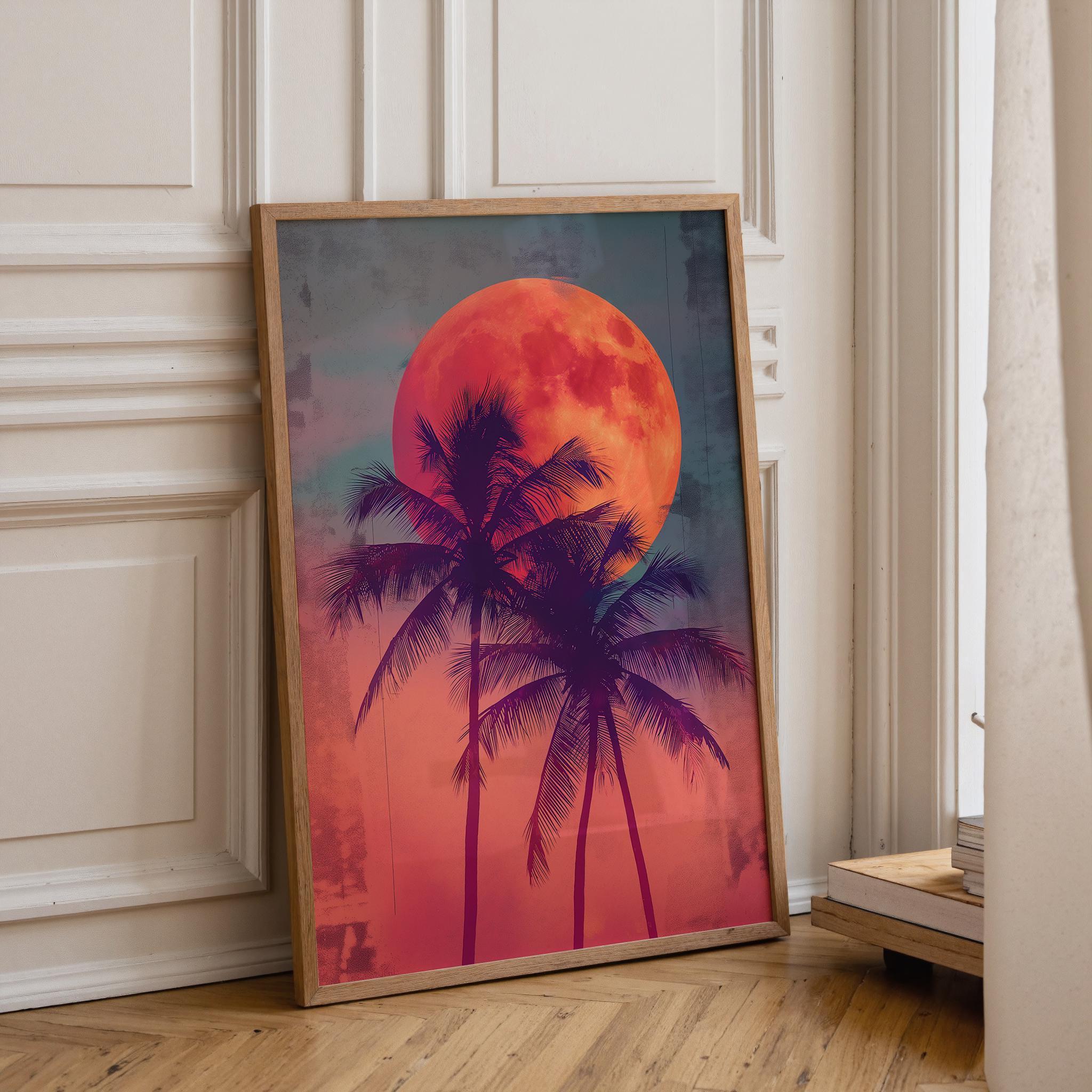 Retro Sunset Palm Tree 80s Synthwave Wall Art by The Wall Art Studio