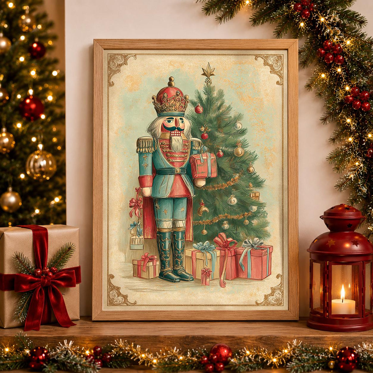 Vintage Nutcracker Christmas Tree and Presents Wall Art by The Wall Art Studio - physical