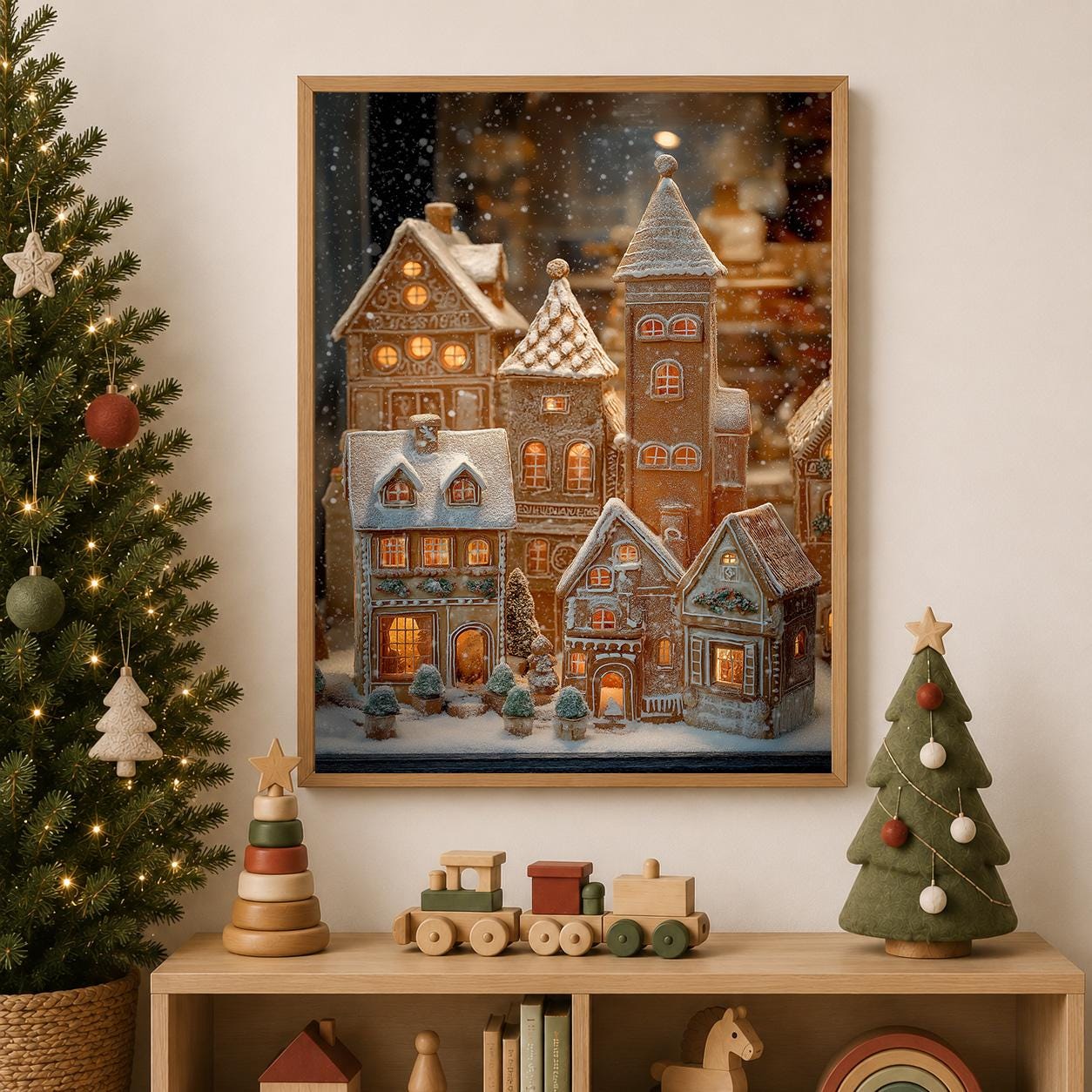 Gingerbread Christmas Village Holiday Baking Art Wall Art by The Wall Art Studio - physical