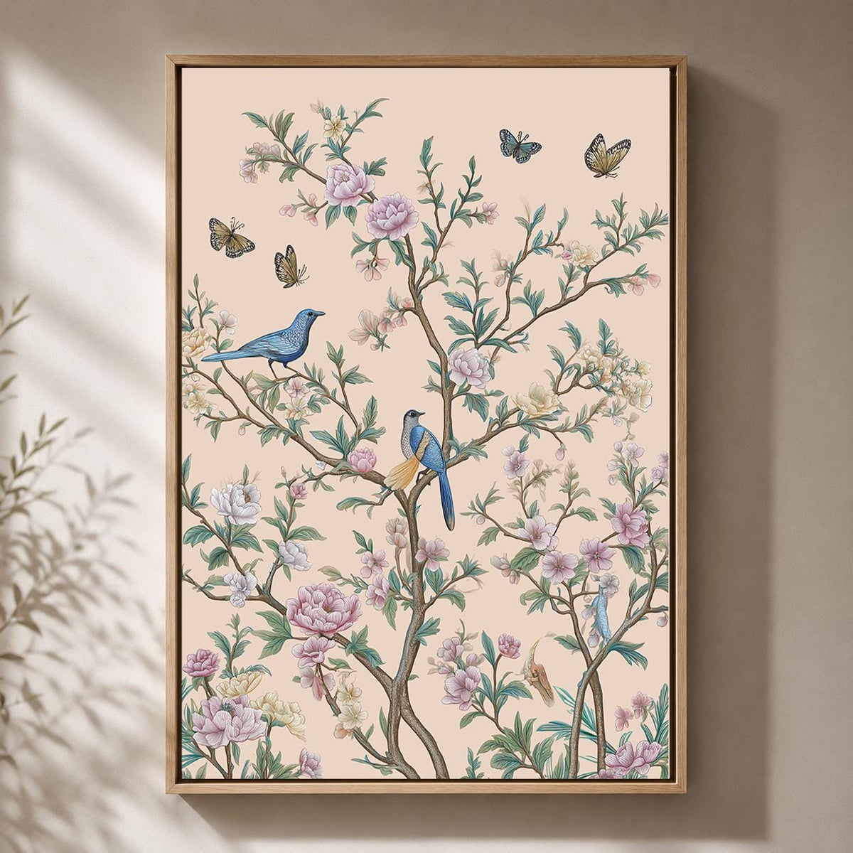 Chinoiserie Birds Pink Floral Botanical Vintage Blossom Garden Framed Canvas by The Wall Art Studio - physical