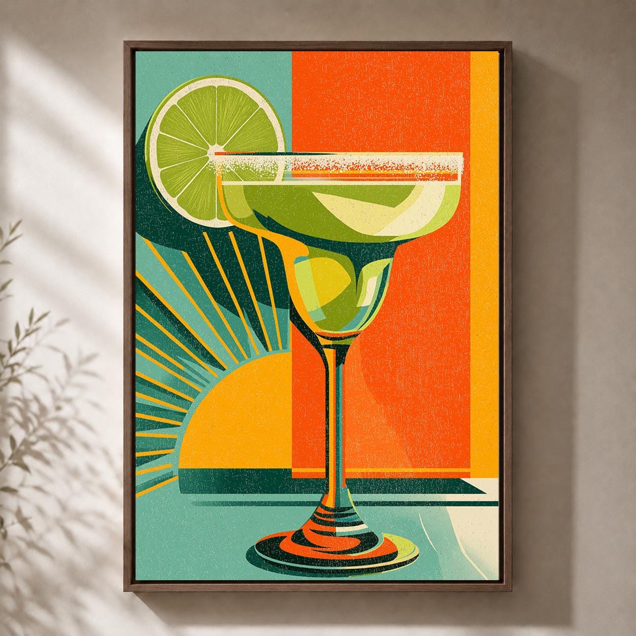 Retro Margarita Cocktail Mid Century Modern Bar Framed Canvas by The Wall Art Studio - physical