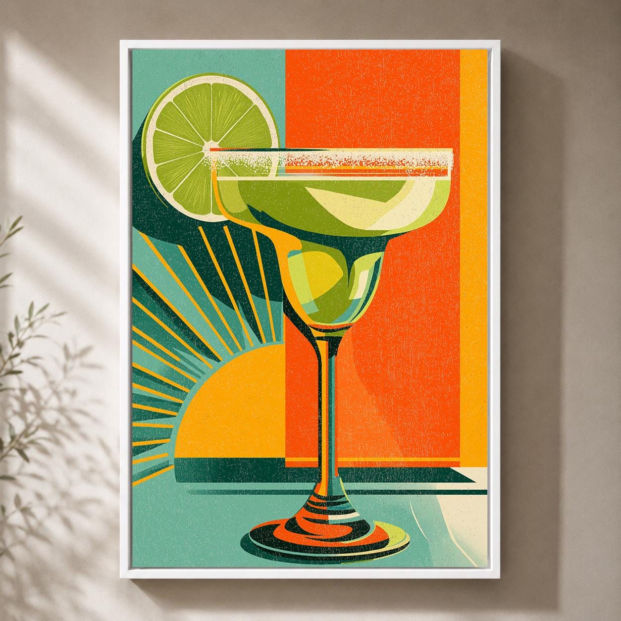 Retro Margarita Cocktail Mid Century Modern Bar Framed Canvas by The Wall Art Studio - physical