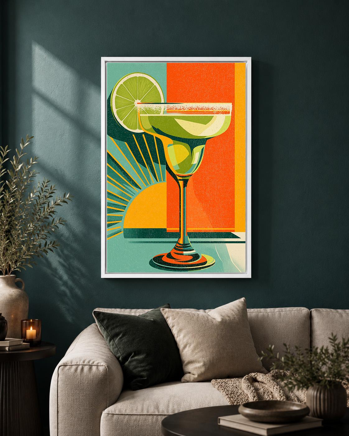 Retro Margarita Cocktail Mid Century Modern Bar Framed Canvas by The Wall Art Studio - physical