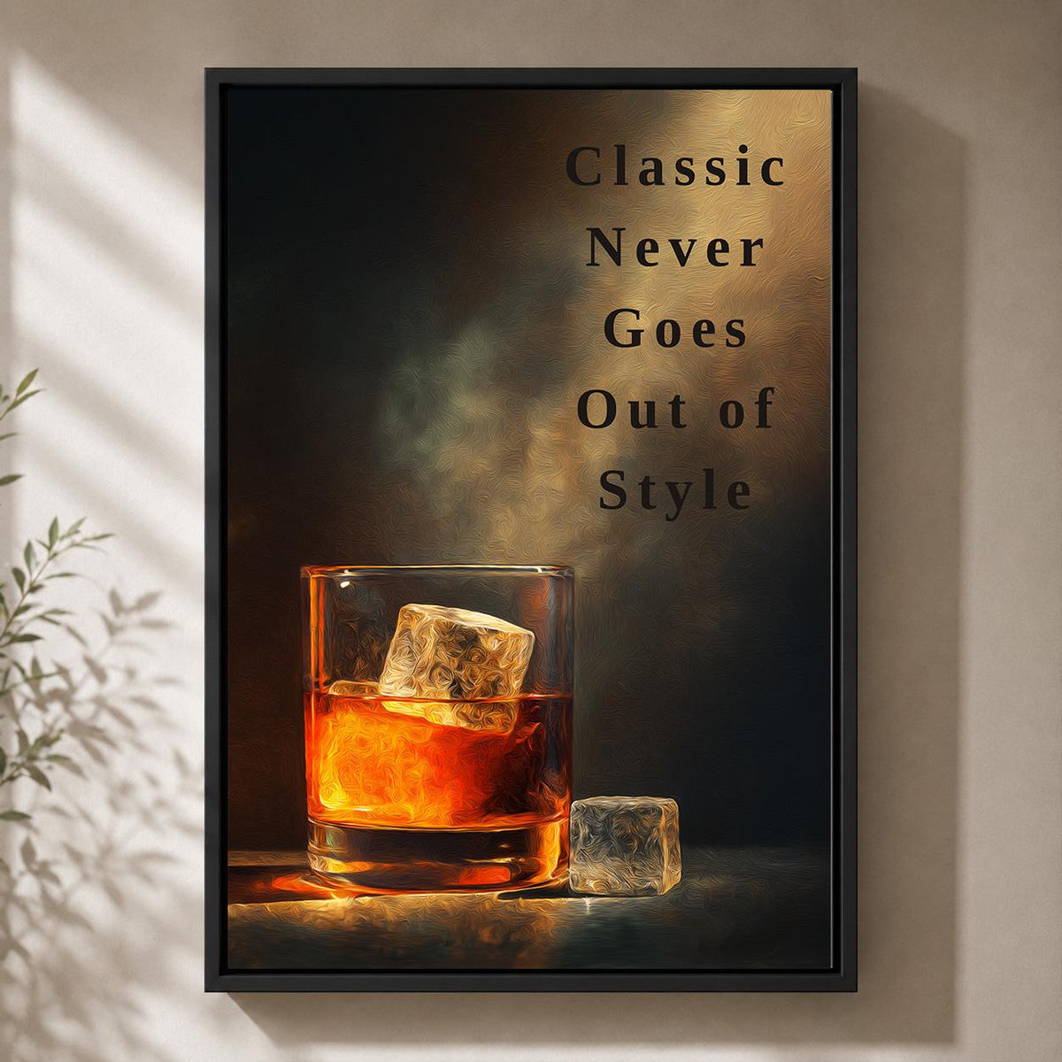 Whisky Classic Never Goes Out of Style Quote Moody Bar Framed Canvas by The Wall Art Studio - physical