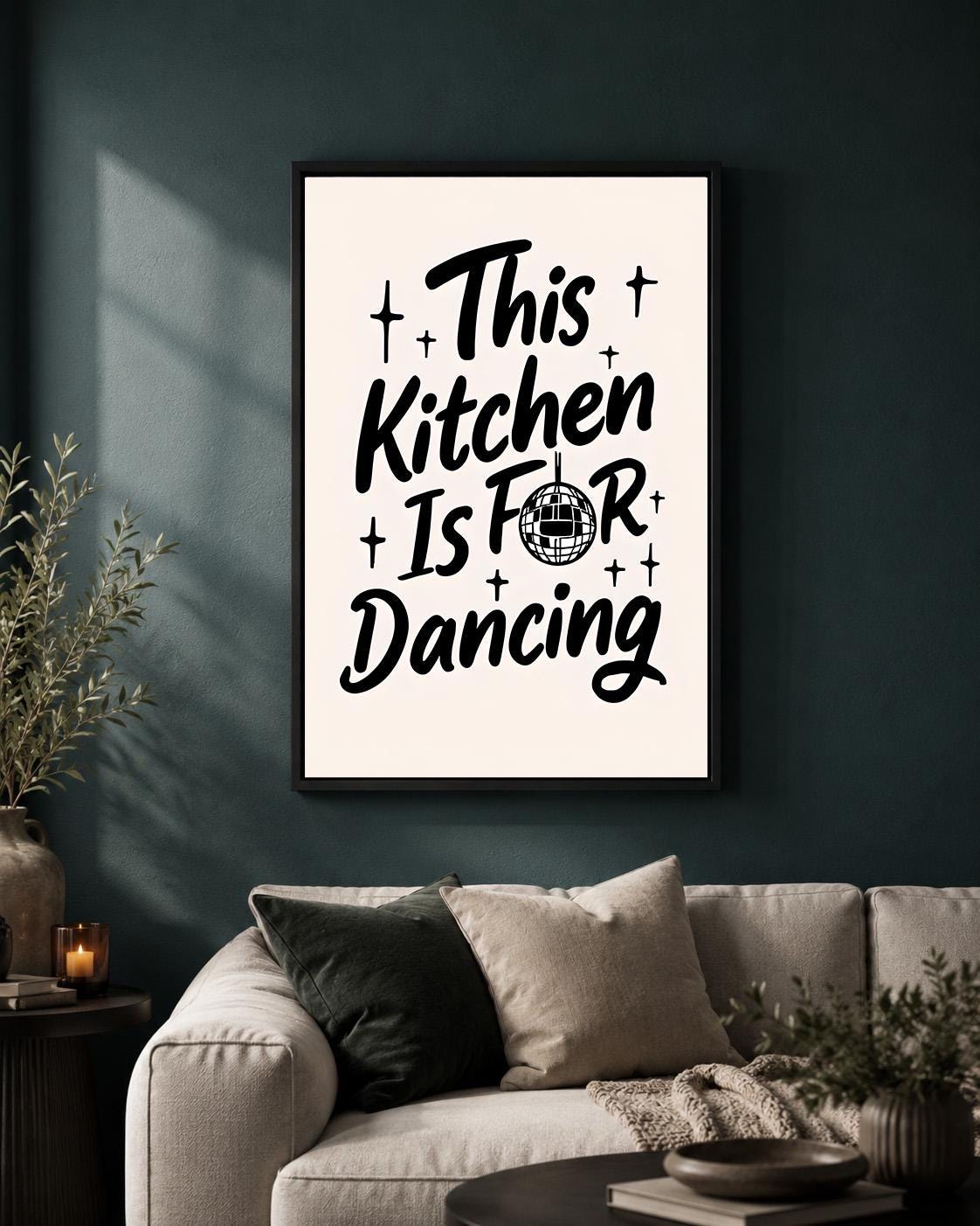 Retro This Kitchen is for Dancing Quote Framed Canvas by The Wall Art Studio - physical