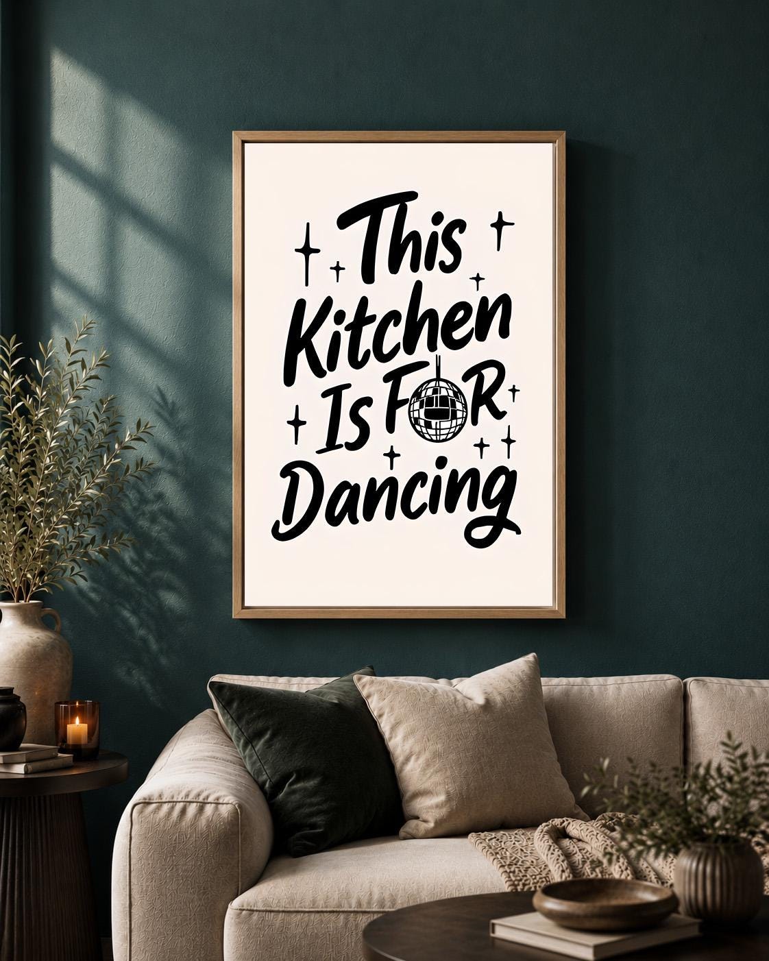 Retro This Kitchen is for Dancing Quote Framed Canvas by The Wall Art Studio - physical