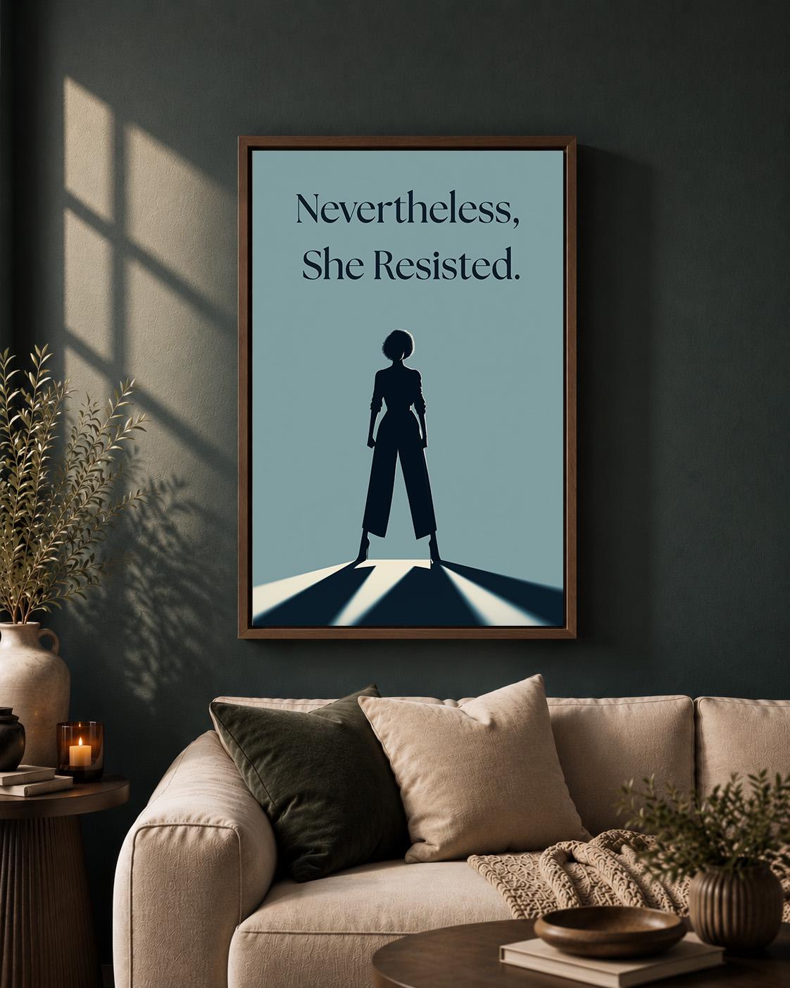 "Nevertheless She Resisted" Feminist Empowerment Quote Framed Canvas by The Wall Art Studio - physical