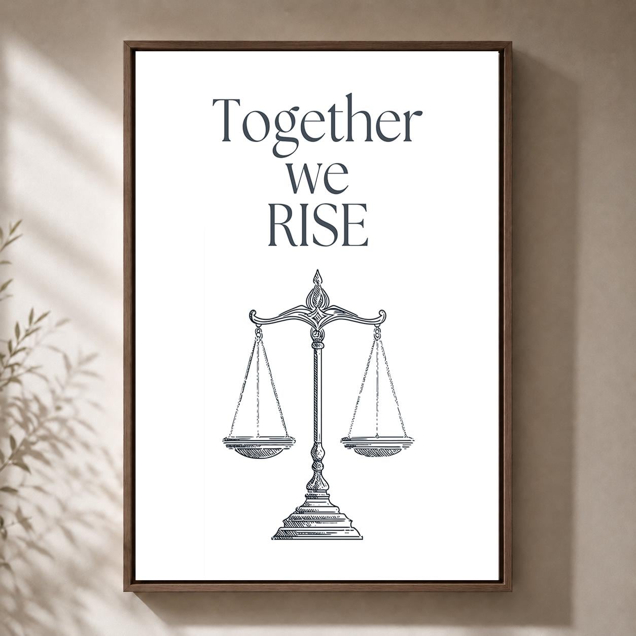 "Together We Rise" Social Justice Equality Justice Scales Framed Canvas by The Wall Art Studio - physical