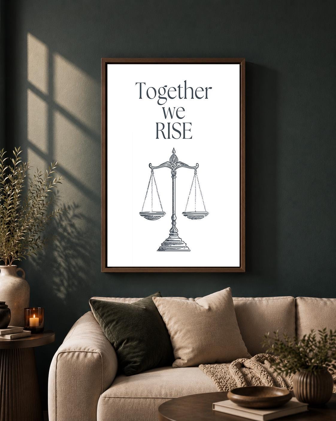 "Together We Rise" Social Justice Equality Justice Scales Framed Canvas by The Wall Art Studio - physical