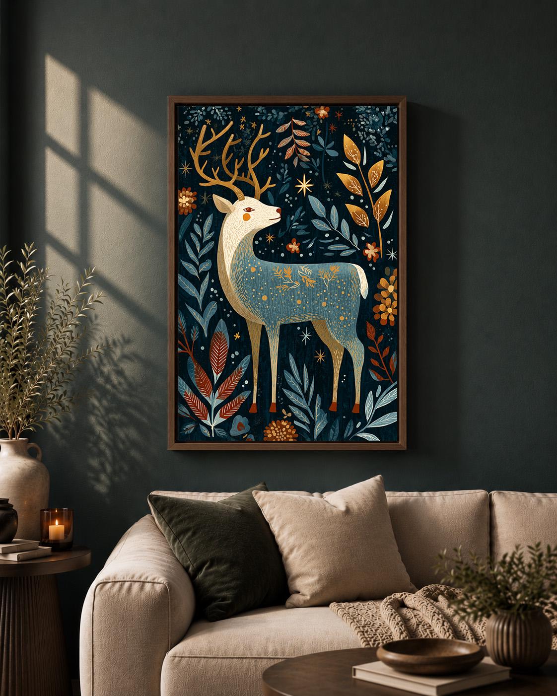 Folk Art Reindeer Scandinavian Christmas Festive Framed Canvas by The Wall Art Studio - physical