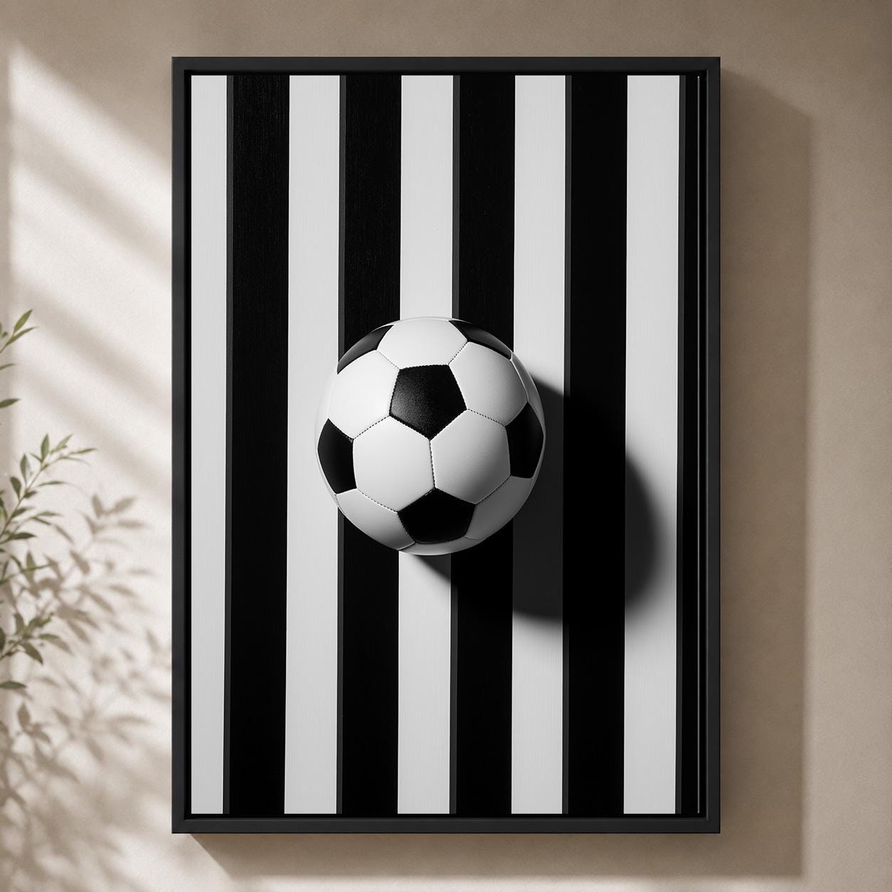 Black and White Striped Football Soccer Framed Canvas by The Wall Art Studio - physical