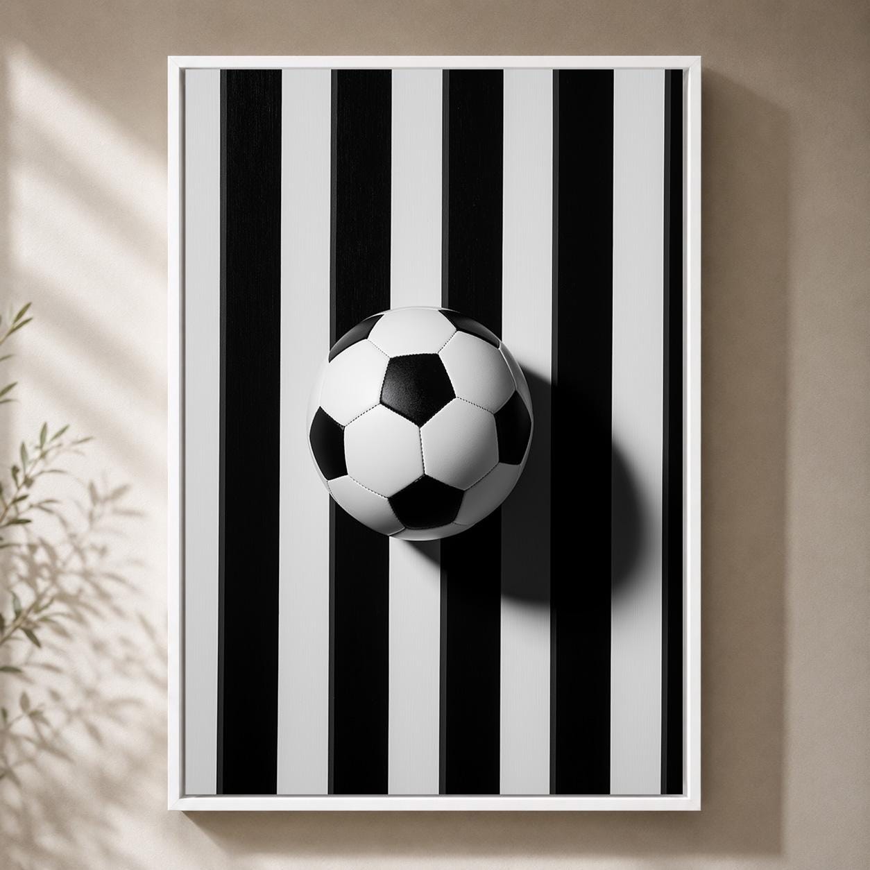 Black and White Striped Football Soccer Framed Canvas by The Wall Art Studio - physical