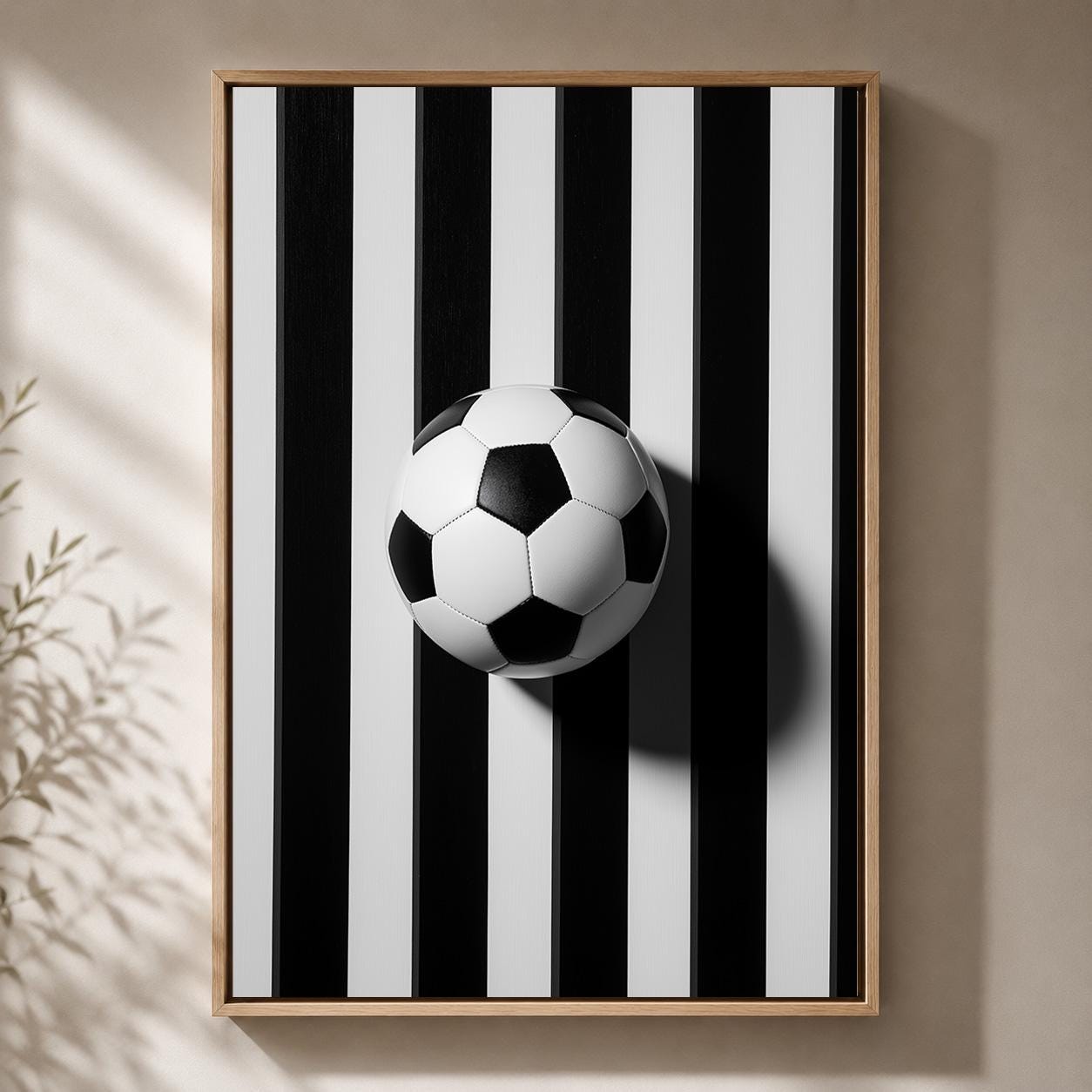 Black and White Striped Football Soccer Framed Canvas by The Wall Art Studio - physical