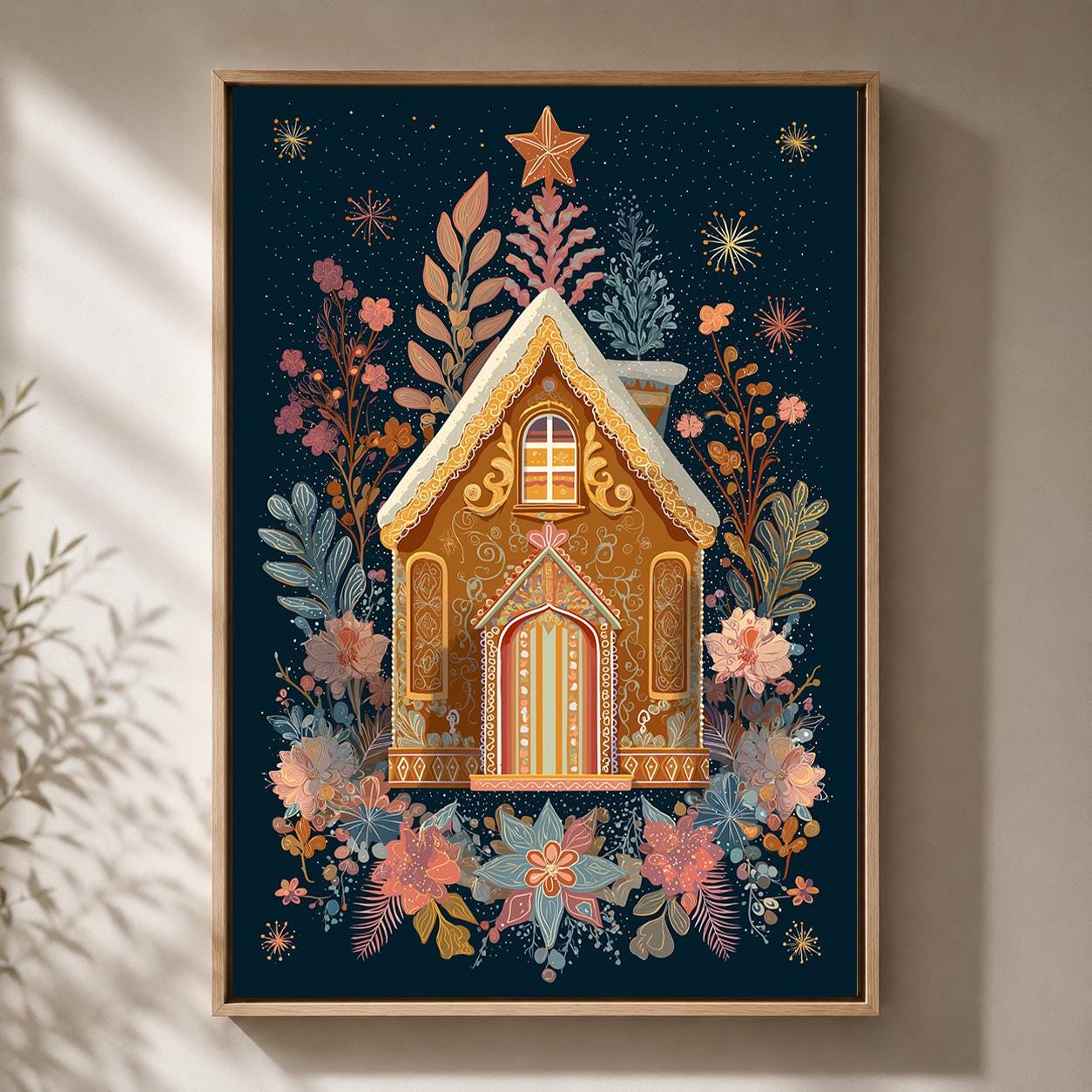 Gingerbread Christmas BakeryFestive Winter Kitchen Framed Canvas by The Wall Art Studio - physical