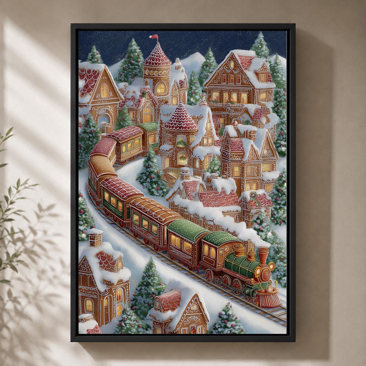 Gingerbread Village Christmas Train Framed Canvas by The Wall Art Studio - physical