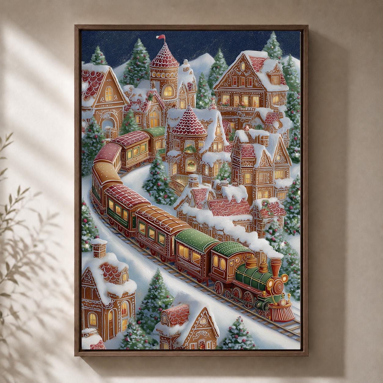 Gingerbread Village Christmas Train Framed Canvas by The Wall Art Studio - physical